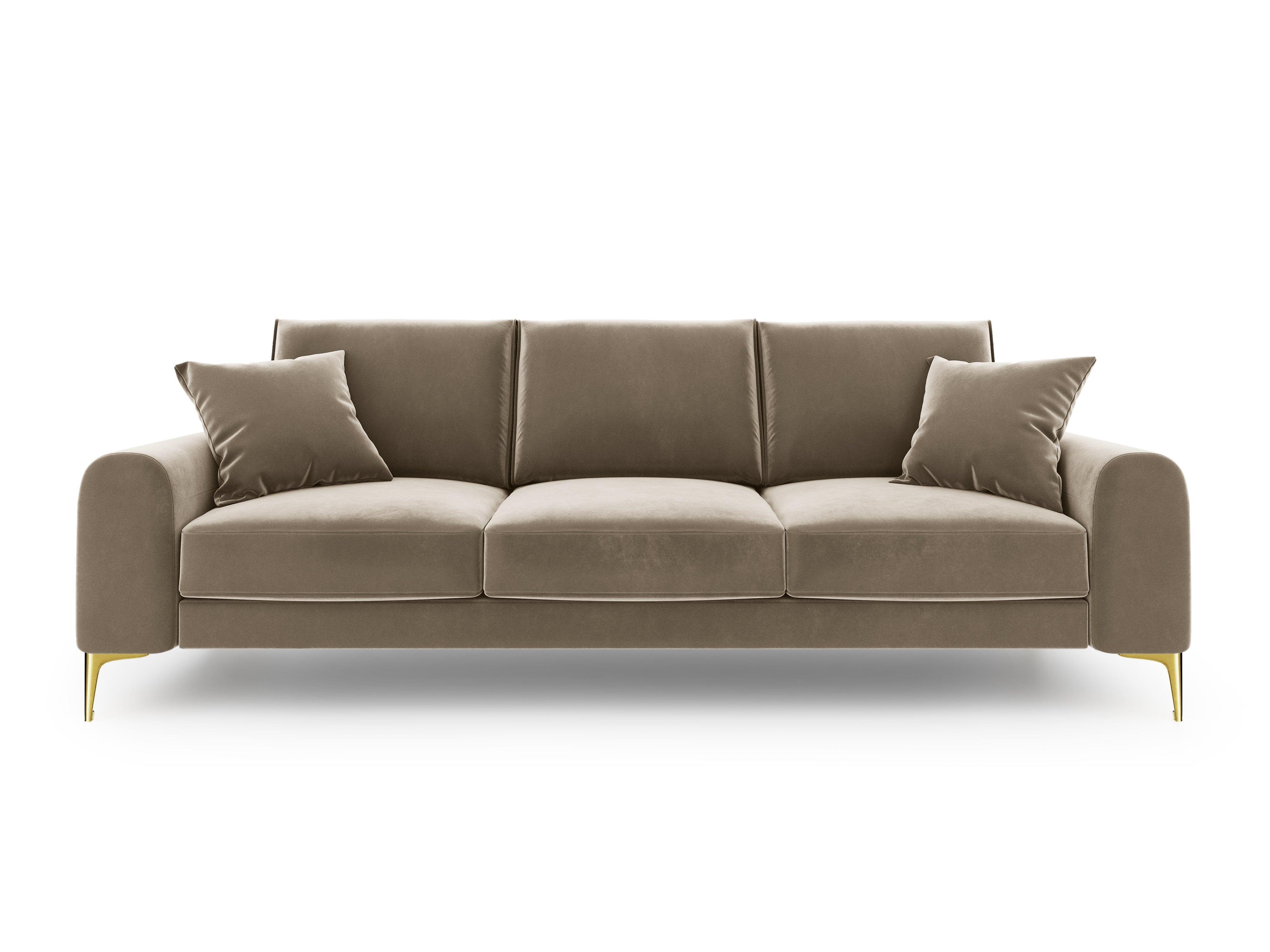 Sofa aksamitna 3-osobowa MADARA cappuccino ze złotą podstawą Mazzini Sofas    Eye on Design