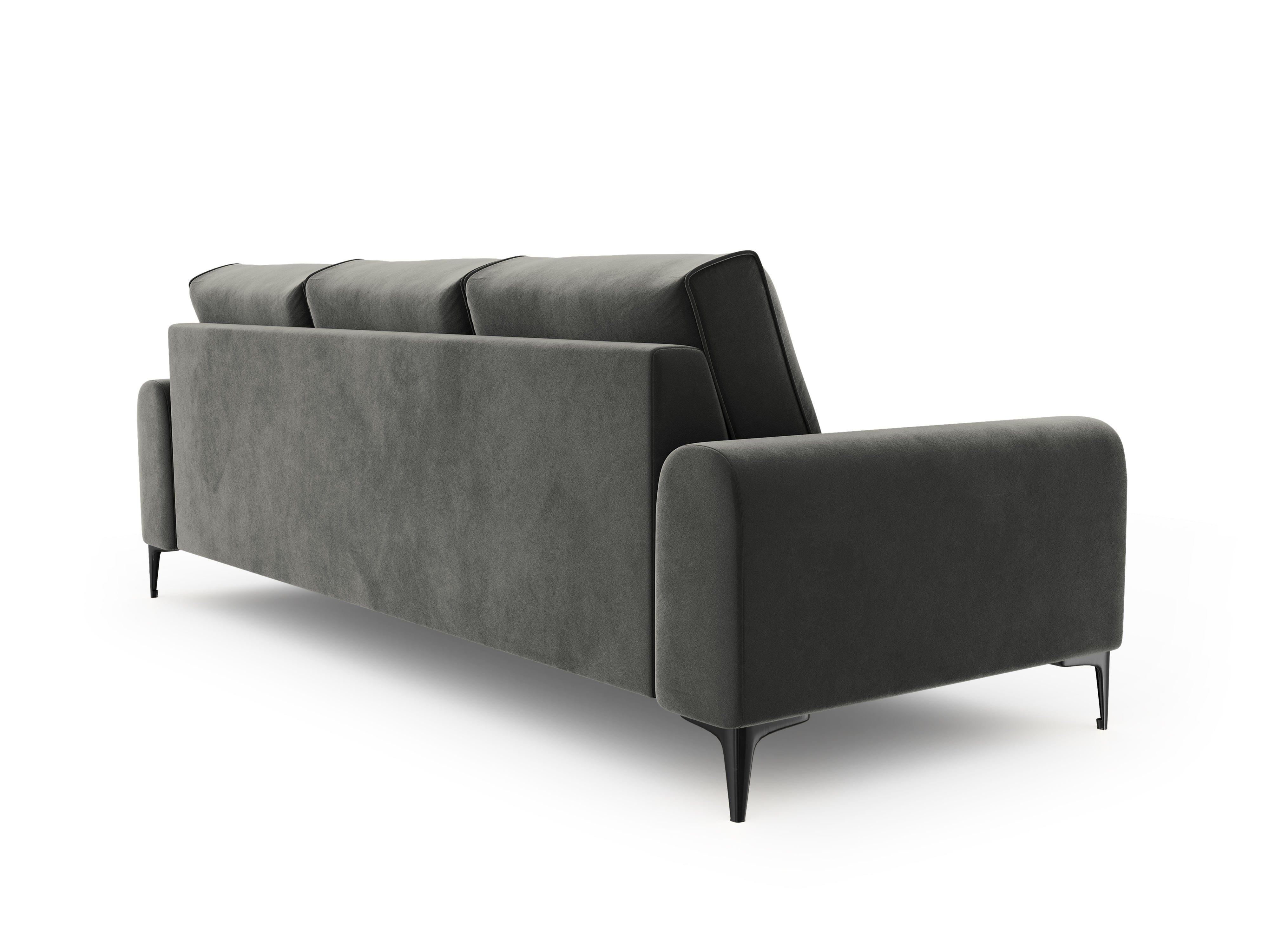 Sofa aksamitna 3-osobowa MADARA ciemnoszary z czarną podstawą Mazzini Sofas    Eye on Design