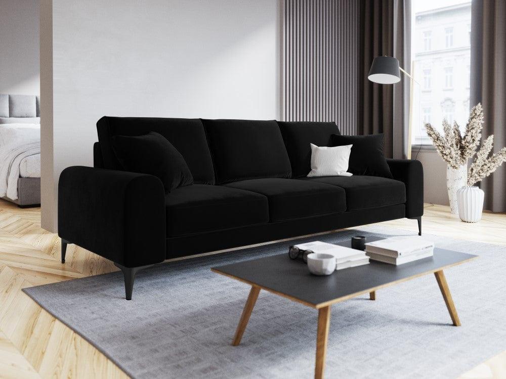 Sofa aksamitna 3-osobowa MADARA czarny z czarną podstawą Mazzini Sofas    Eye on Design