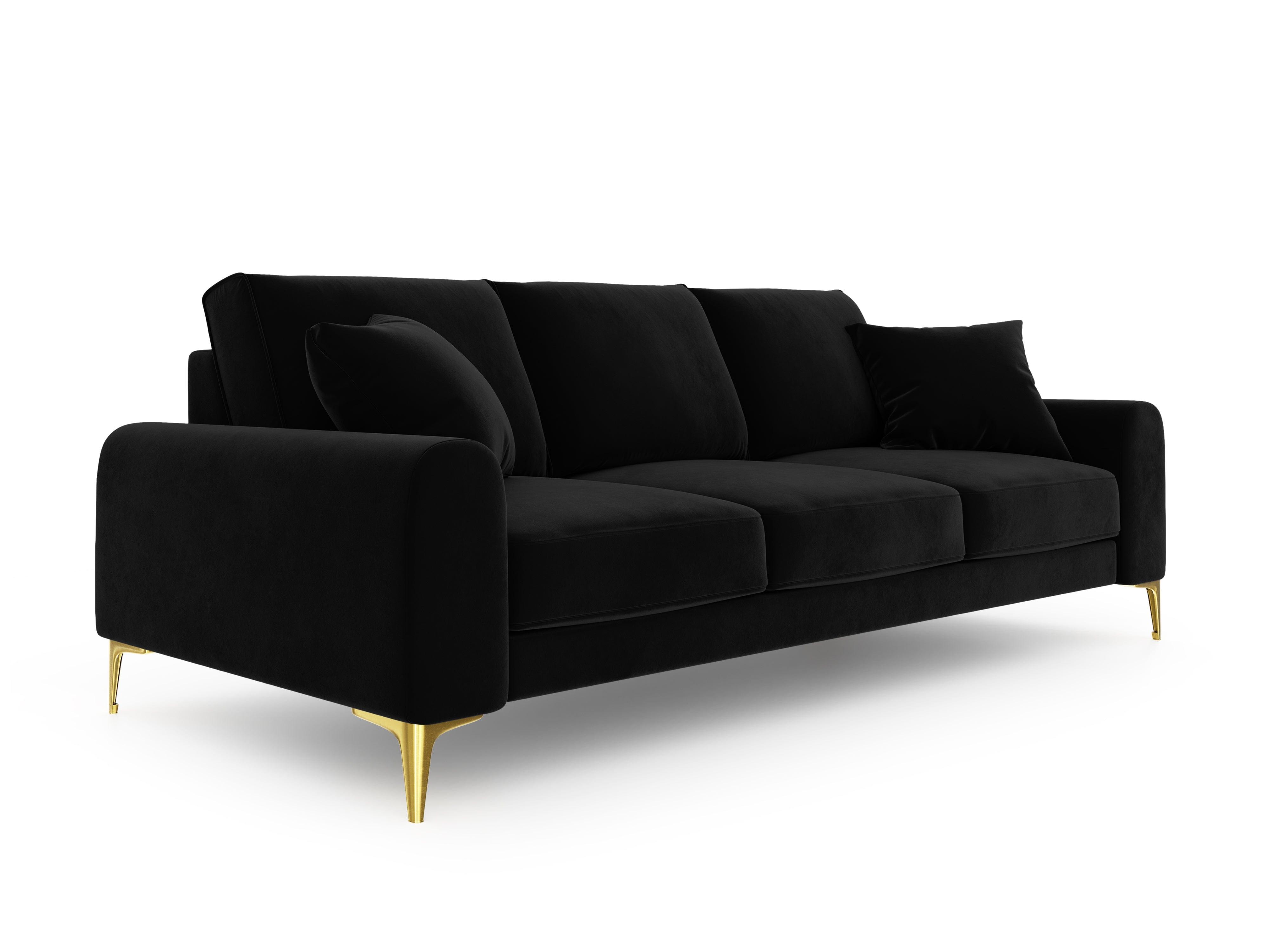 Sofa aksamitna 3-osobowa MADARA czarny ze złotą podstawą Mazzini Sofas    Eye on Design