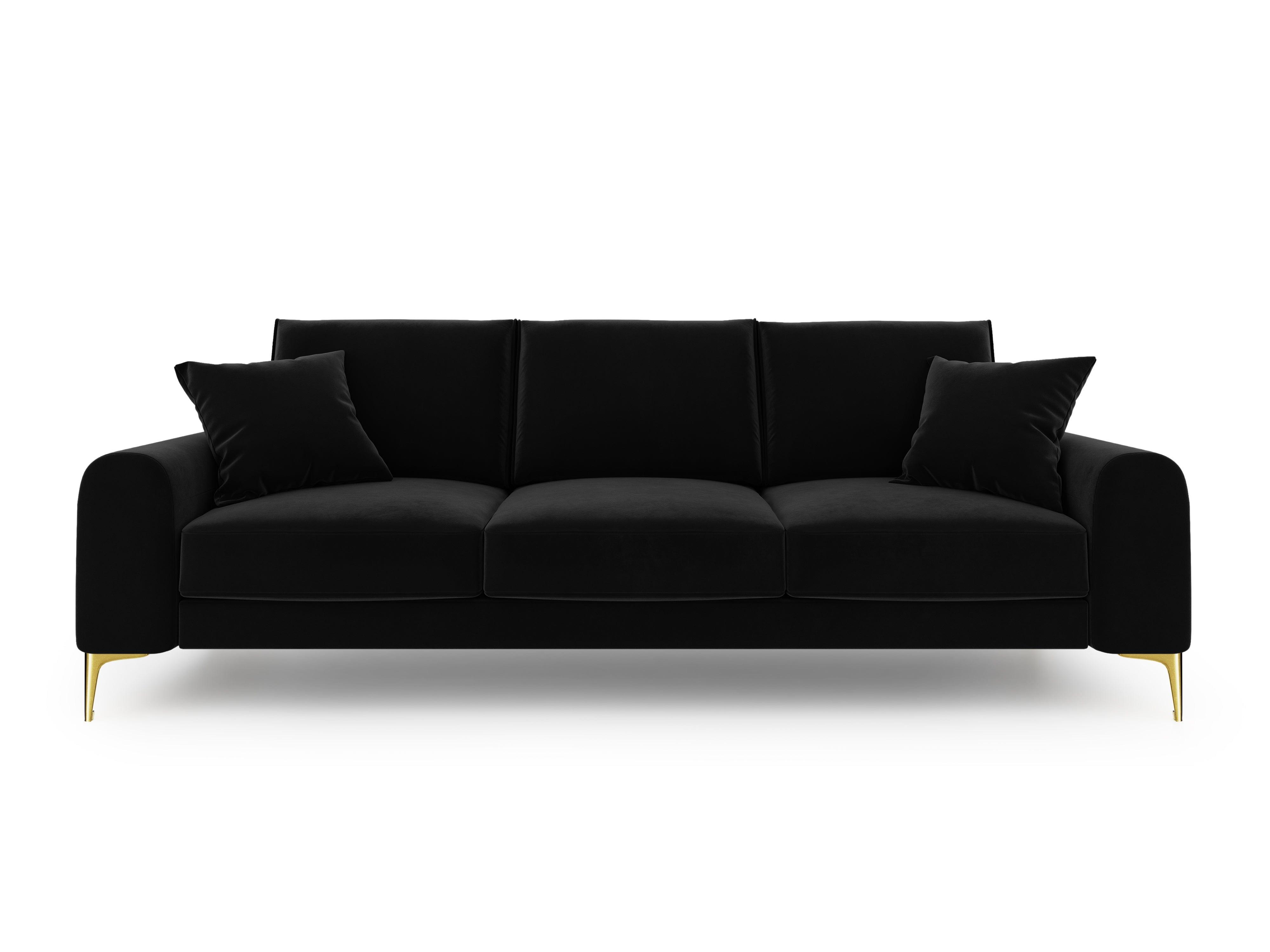 Sofa aksamitna 3-osobowa MADARA czarny ze złotą podstawą Mazzini Sofas    Eye on Design