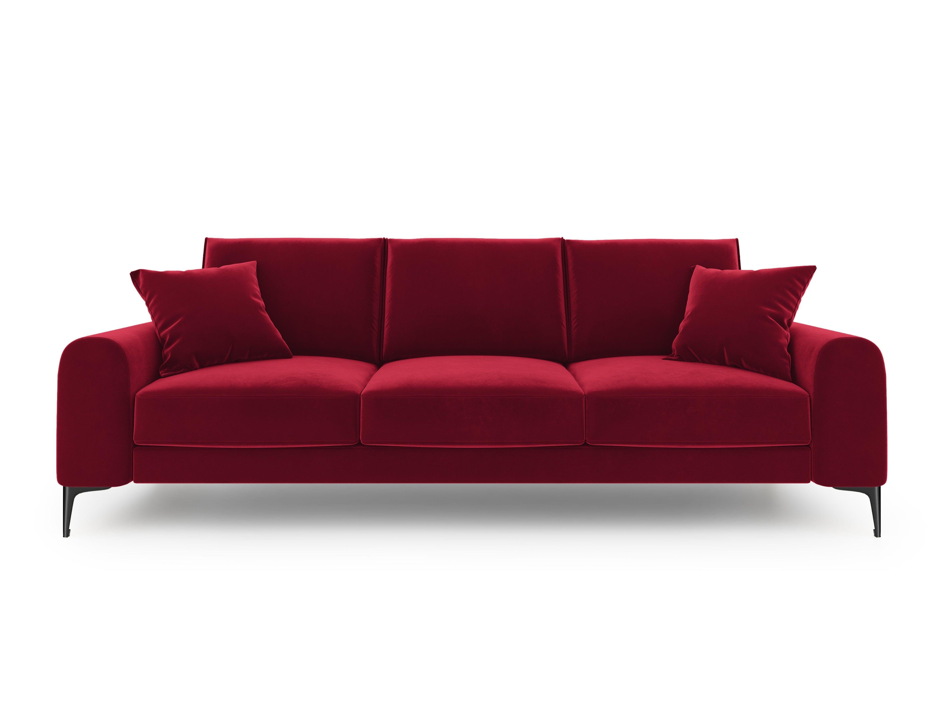 Sofa aksamitna 3-osobowa MADARA czerwony z czarną podstawą Mazzini Sofas    Eye on Design