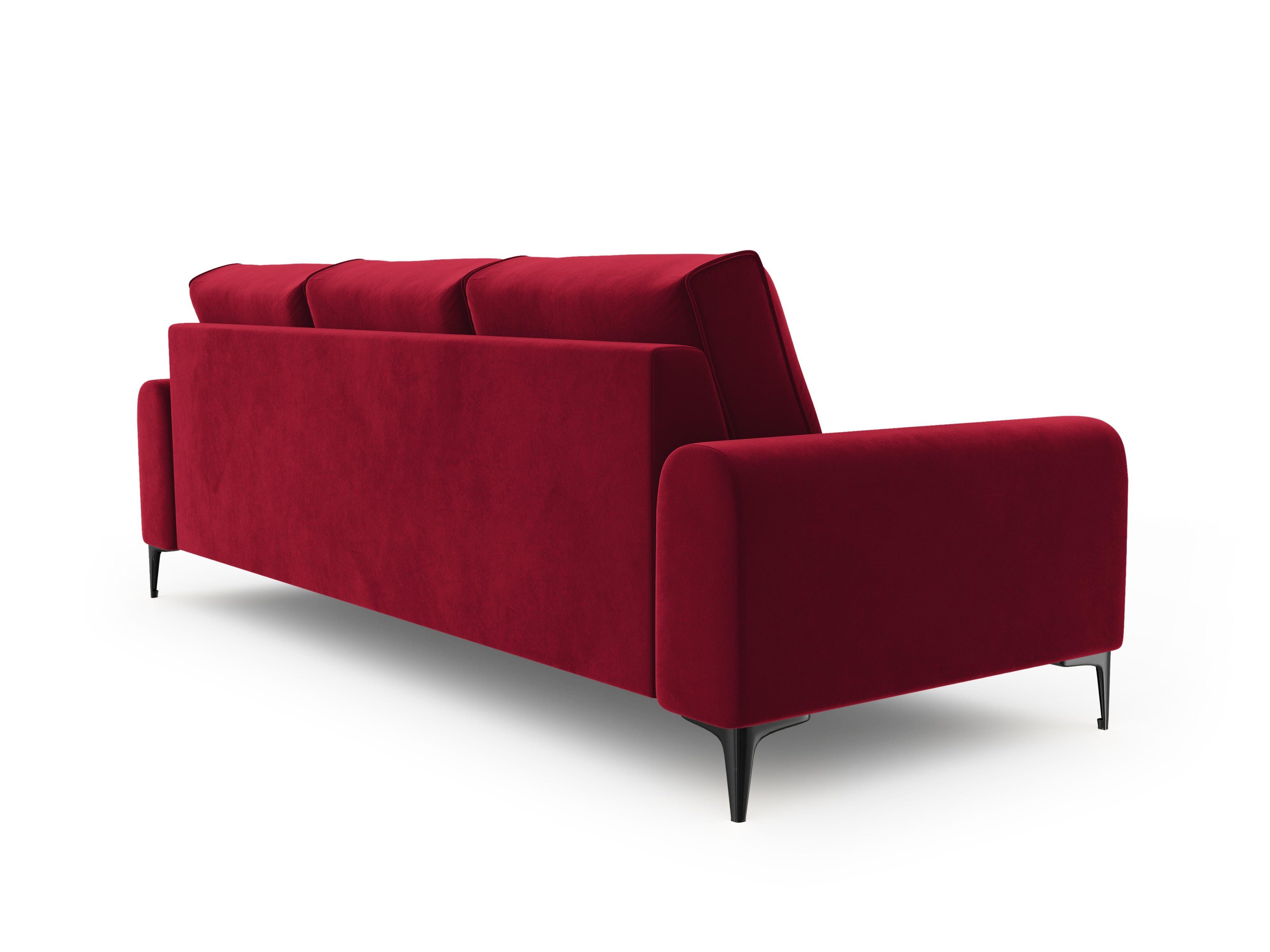 Sofa aksamitna 3-osobowa MADARA czerwony z czarną podstawą Mazzini Sofas    Eye on Design