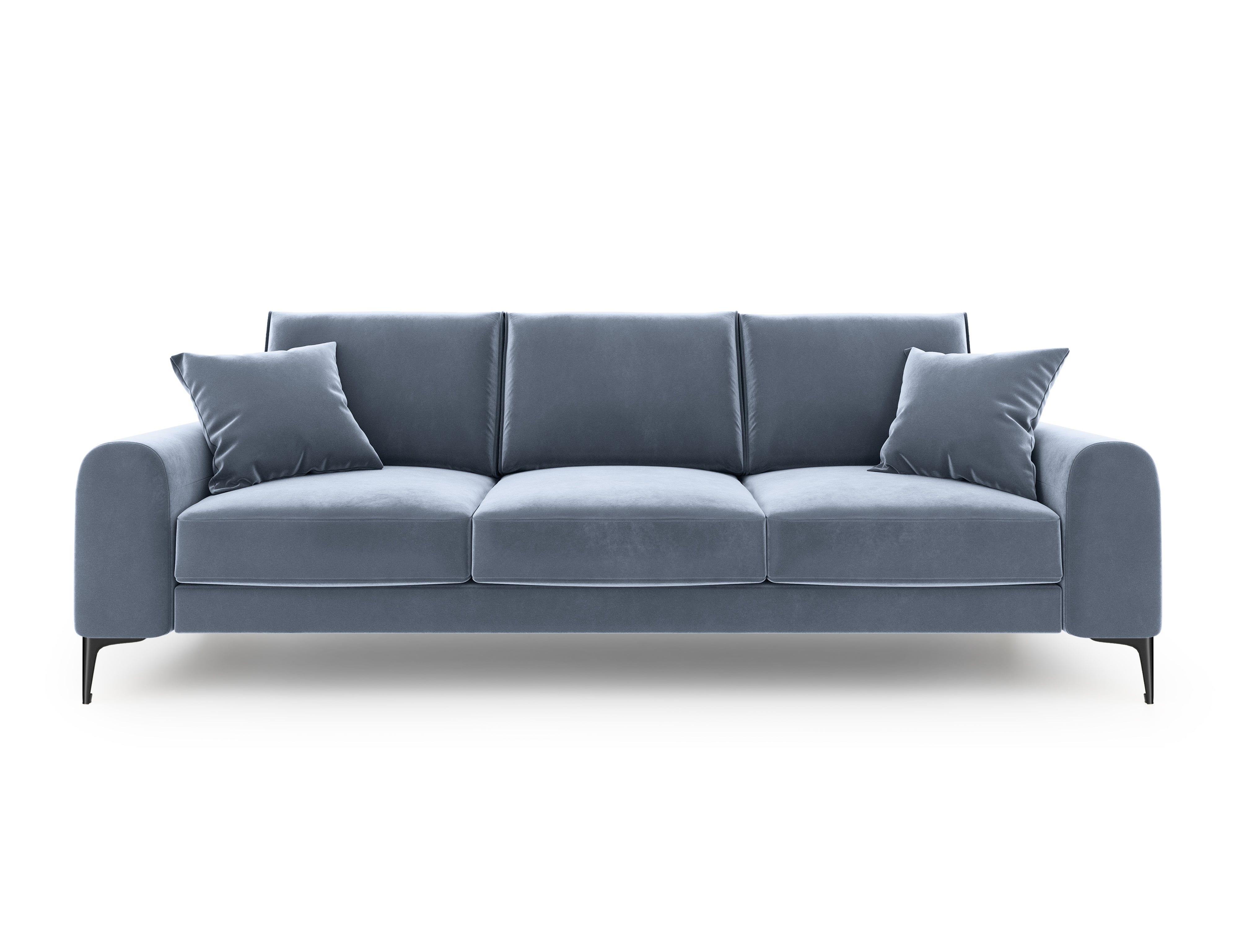 Sofa aksamitna 3-osobowa MADARA jasnoniebieski z czarną podstawą Mazzini Sofas    Eye on Design