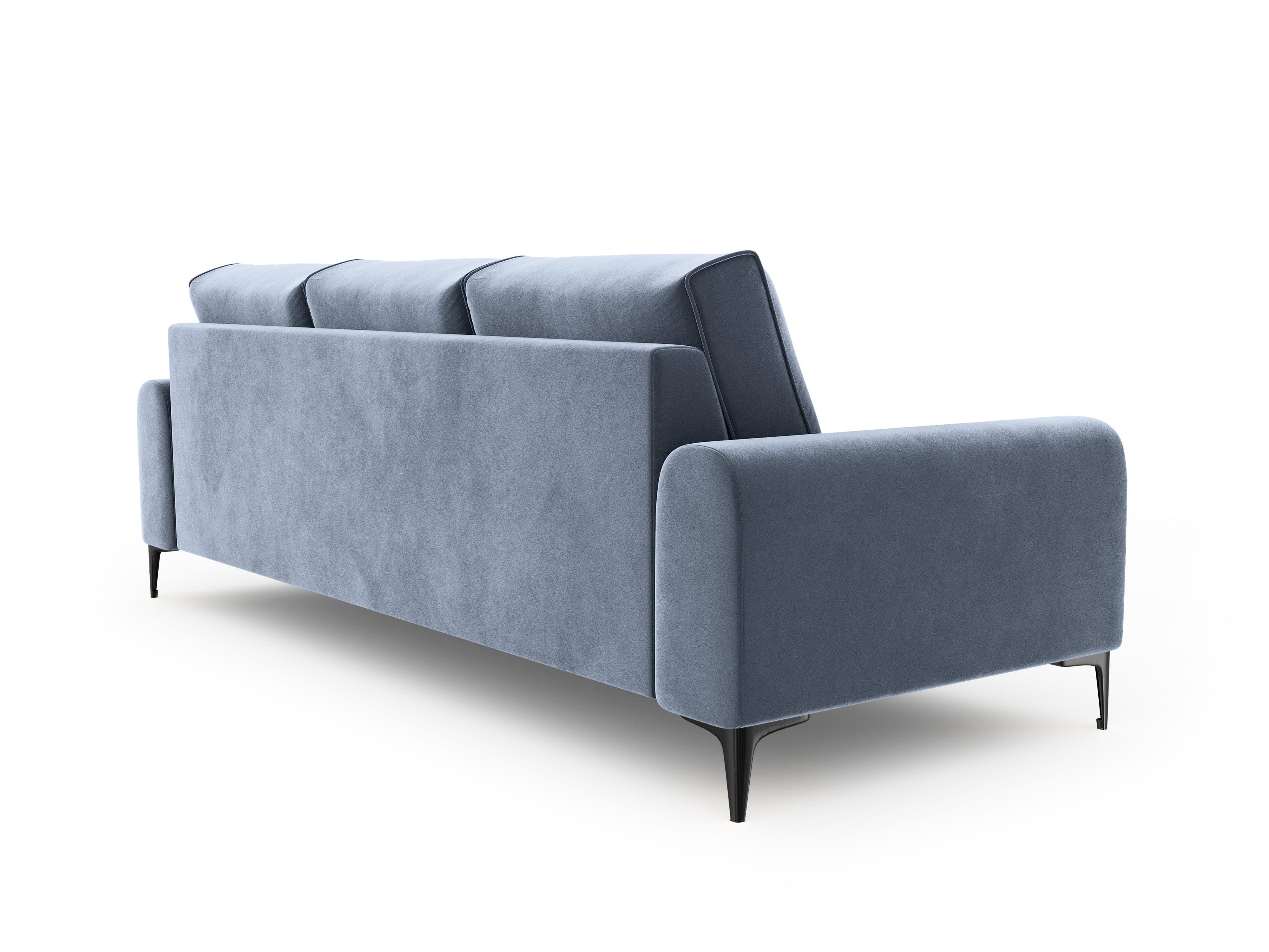 Sofa aksamitna 3-osobowa MADARA jasnoniebieski z czarną podstawą Mazzini Sofas    Eye on Design