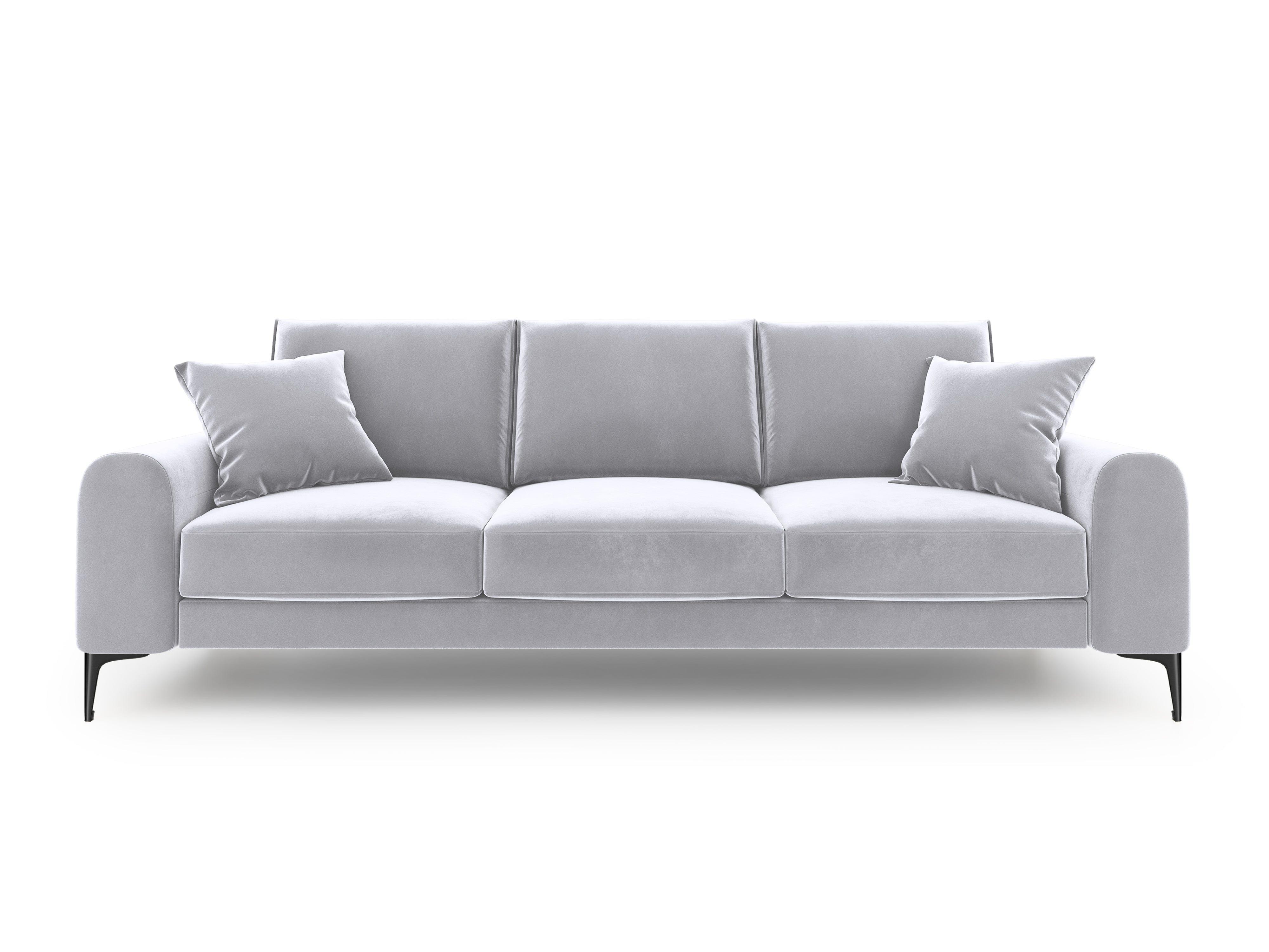 Sofa aksamitna 3-osobowa MADARA srebrny z czarną podstawą Mazzini Sofas    Eye on Design