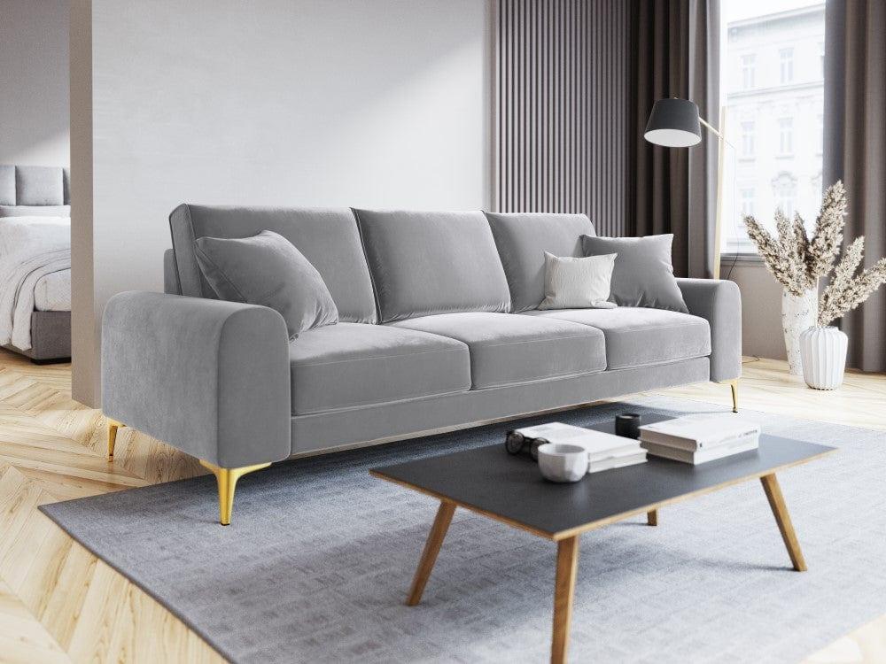 Sofa aksamitna 3-osobowa MADARA srebrny ze złotą podstawą Mazzini Sofas    Eye on Design