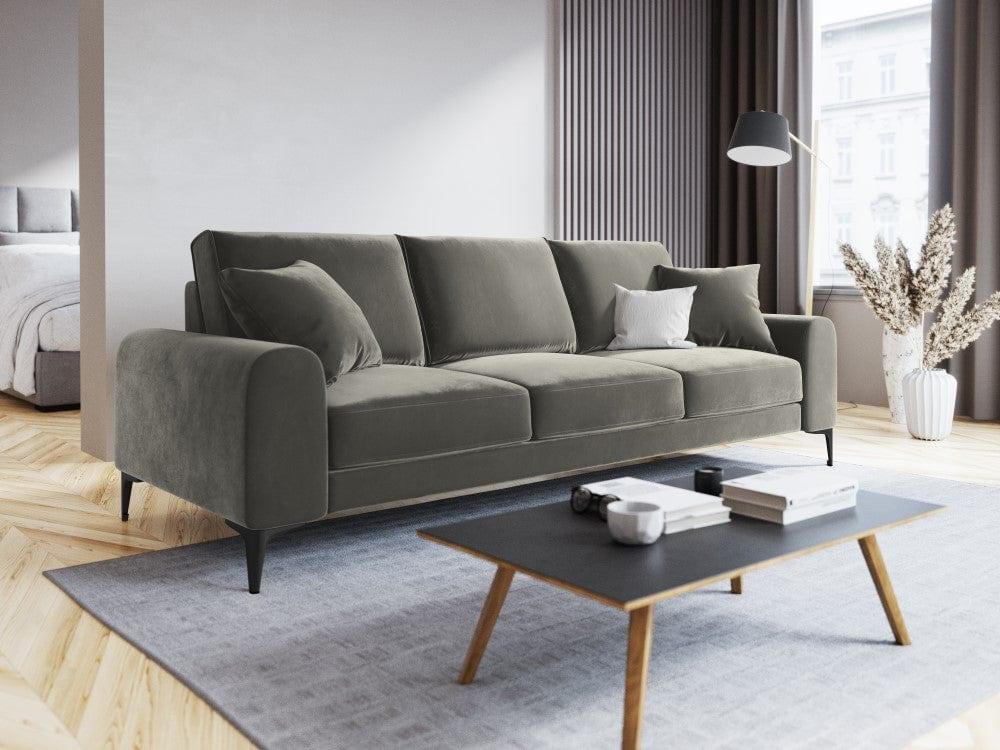 Sofa aksamitna 3-osobowa MADARA szary z czarną podstawą Mazzini Sofas    Eye on Design