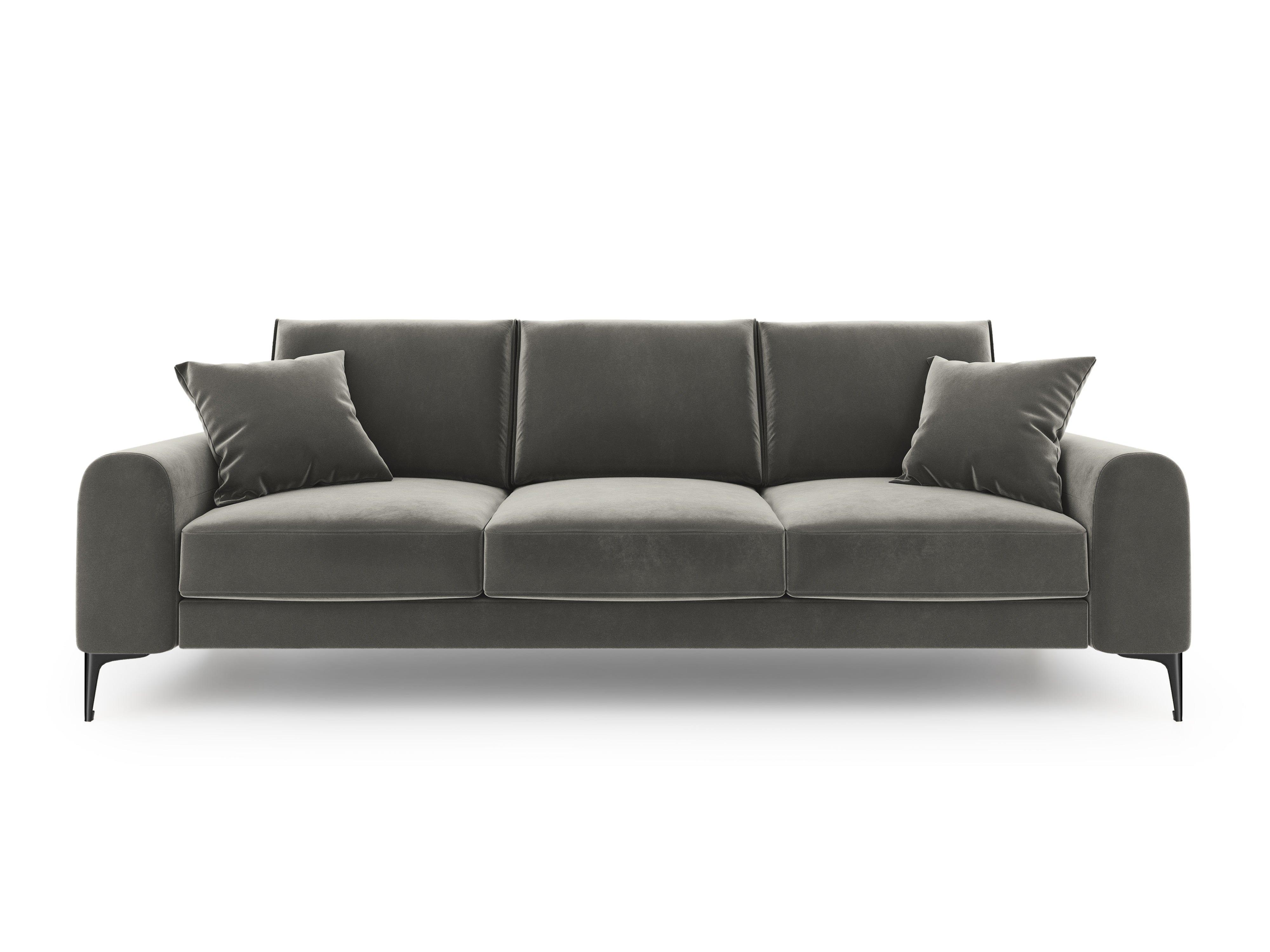 Sofa aksamitna 3-osobowa MADARA szary z czarną podstawą Mazzini Sofas    Eye on Design