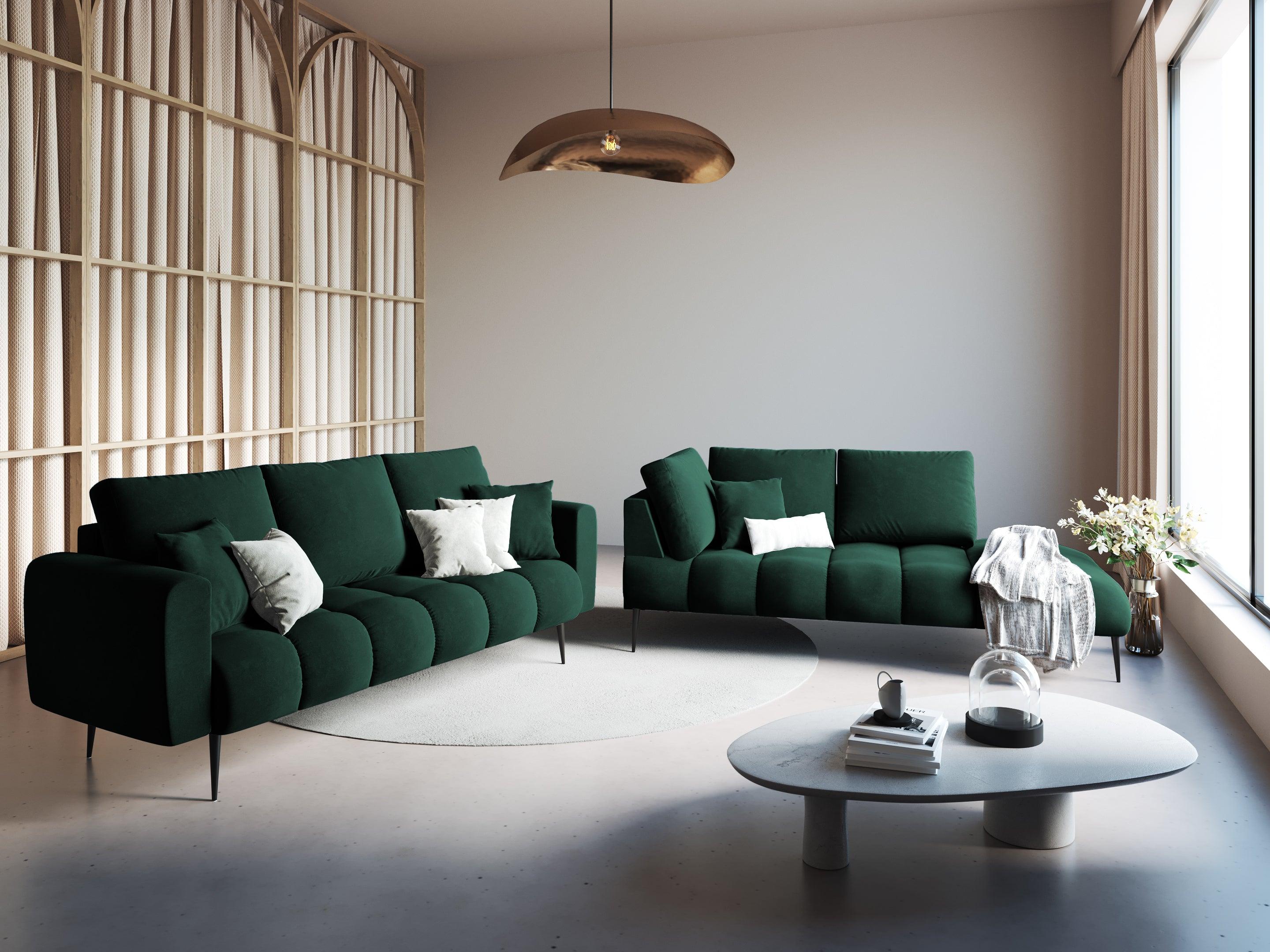Sofa aksamitna 3-osobowa OCTAVE butelkowa zieleń z czarną podstawą Interieurs 86    Eye on Design