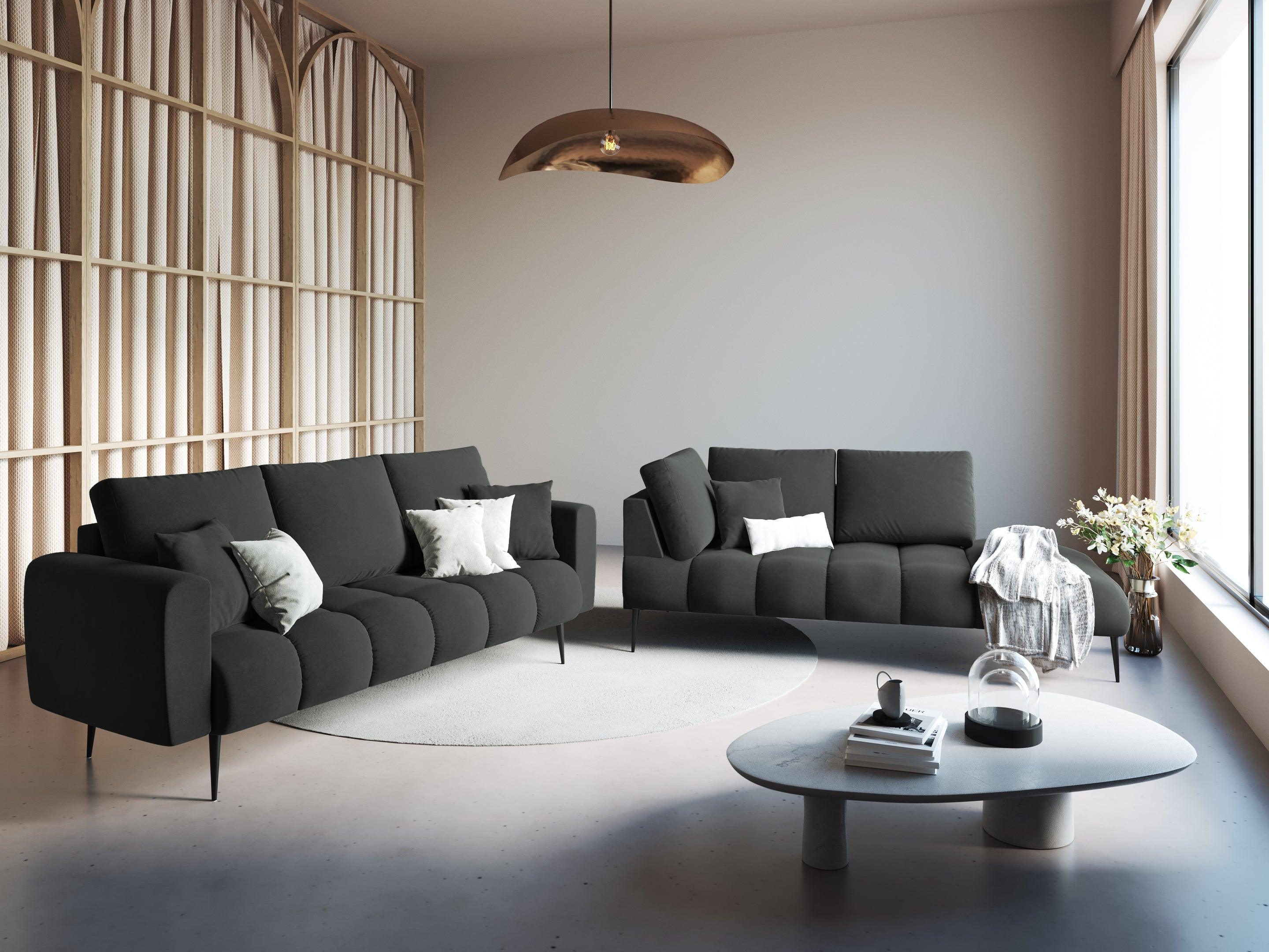 Sofa aksamitna 3-osobowa OCTAVE ciemnoszary z czarną podstawą Interieurs 86    Eye on Design
