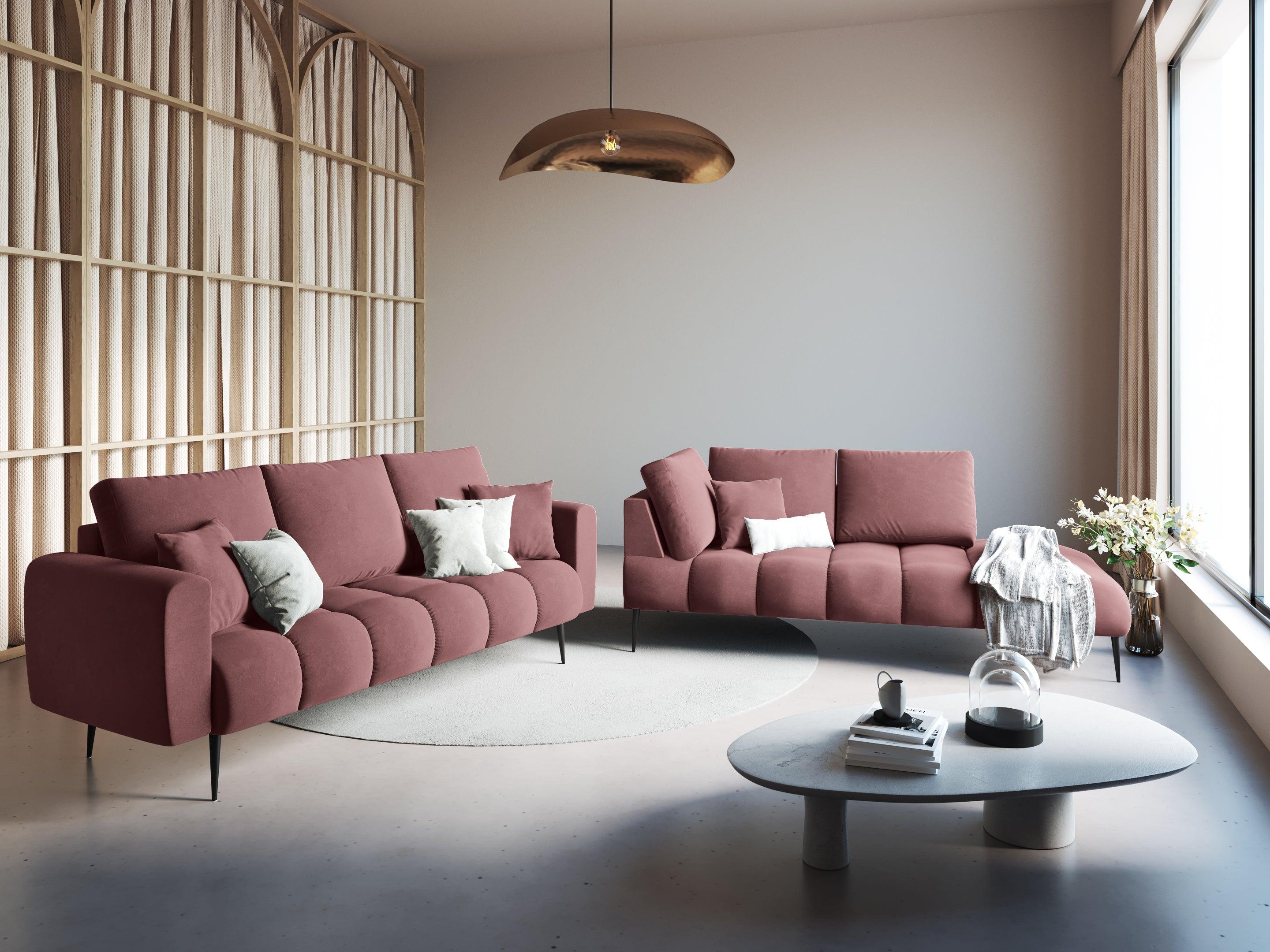 Sofa aksamitna 3-osobowa OCTAVE różowy z czarną podstawą Interieurs 86    Eye on Design