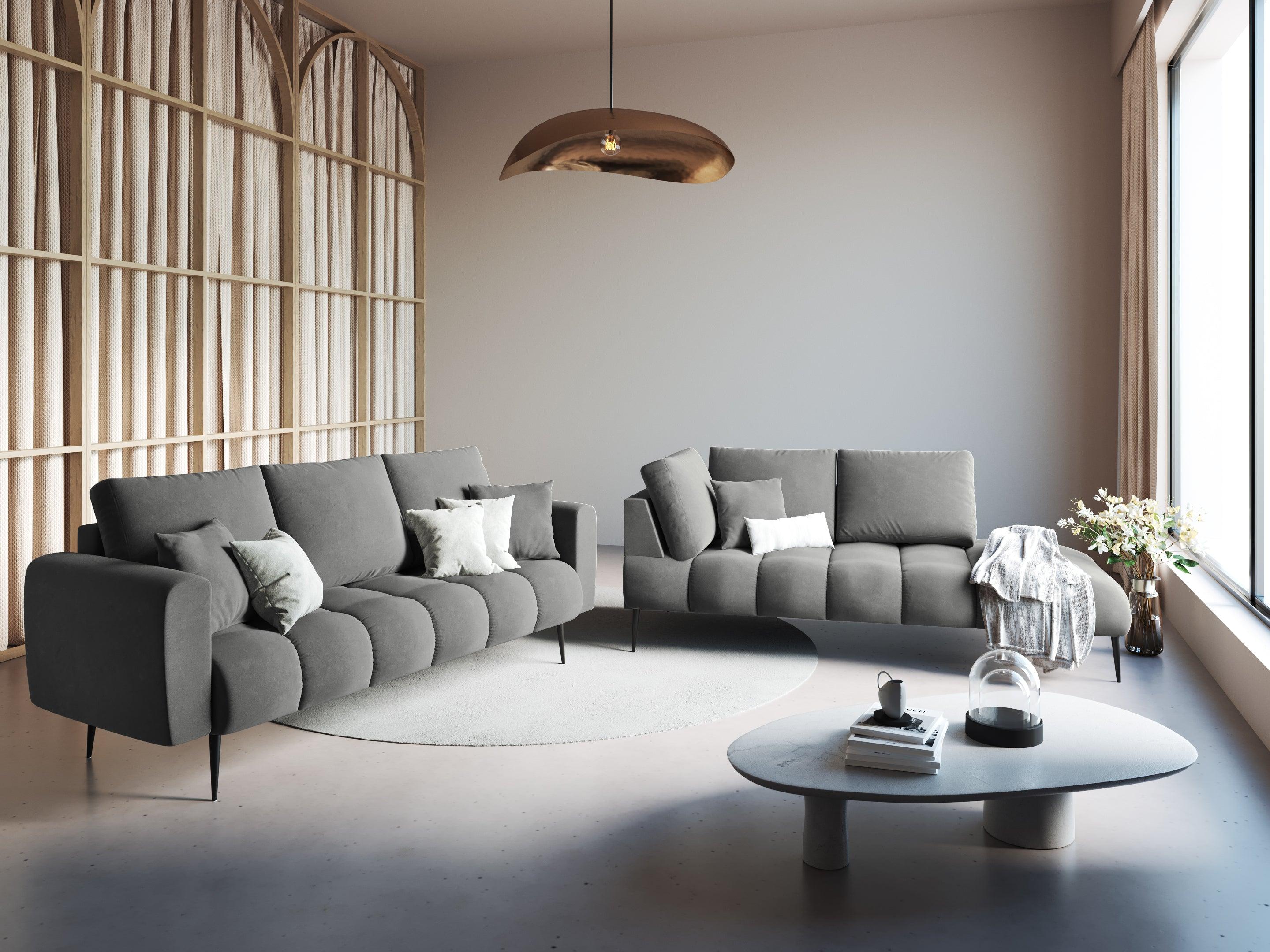 Sofa aksamitna 3-osobowa OCTAVE szary z czarną podstawą Interieurs 86    Eye on Design
