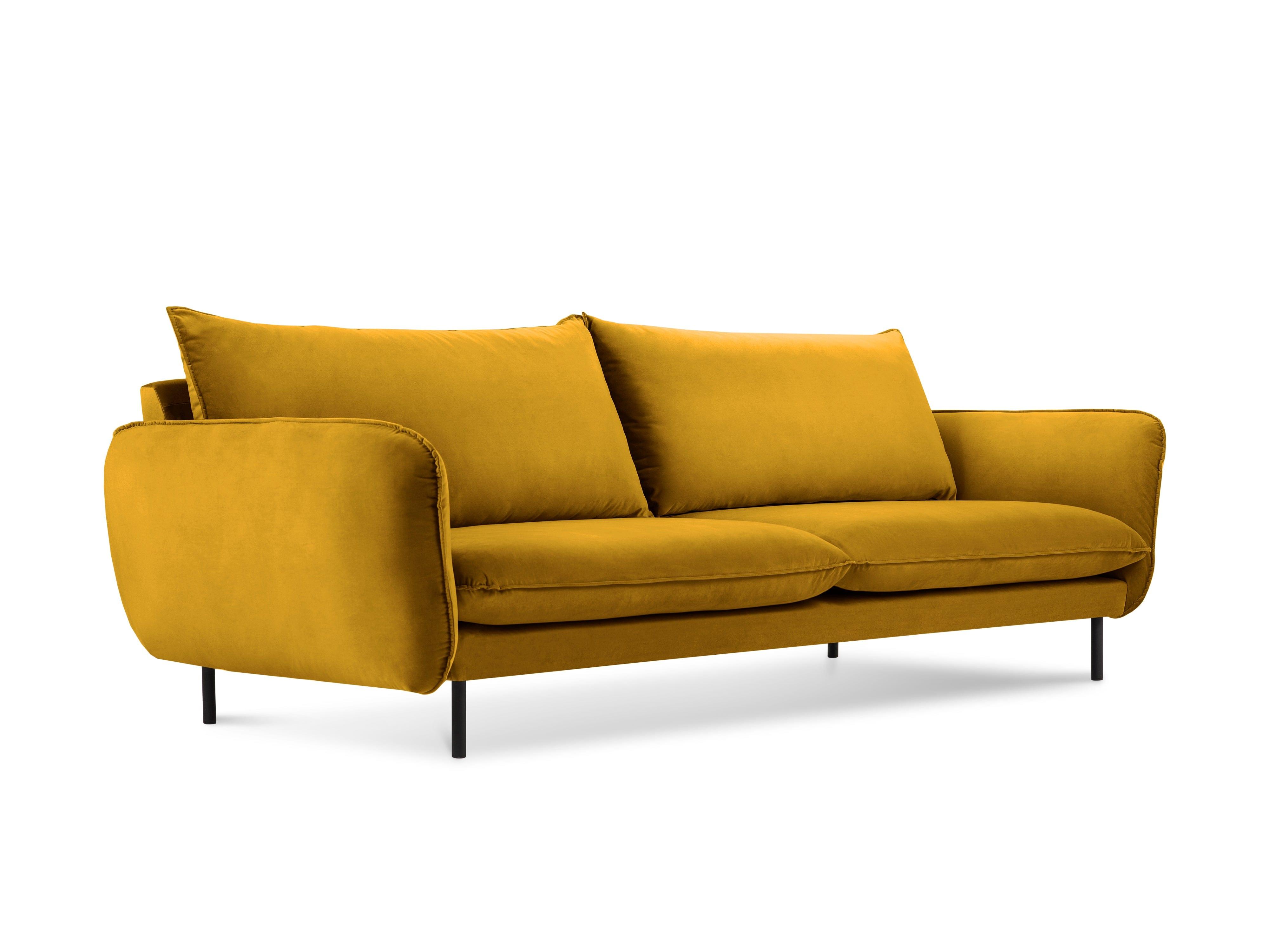 Sofa aksamitna 3-osobowa VIENNA żółty z czarną podstawą Cosmopolitan Design    Eye on Design