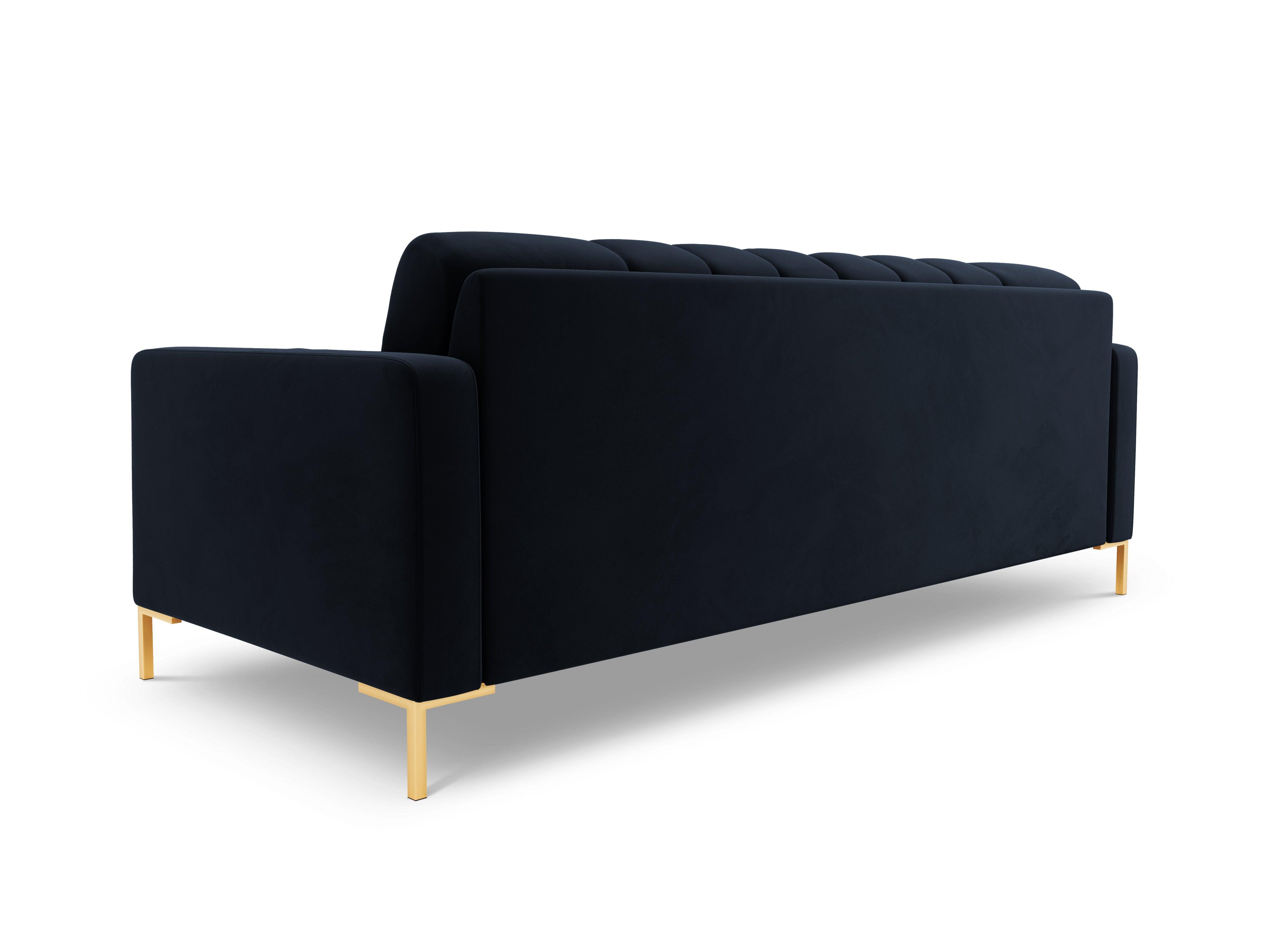 Sofa aksamitna 4-osobowa BALI ciemnoniebieski ze złotą podstawą Cosmopolitan Design    Eye on Design