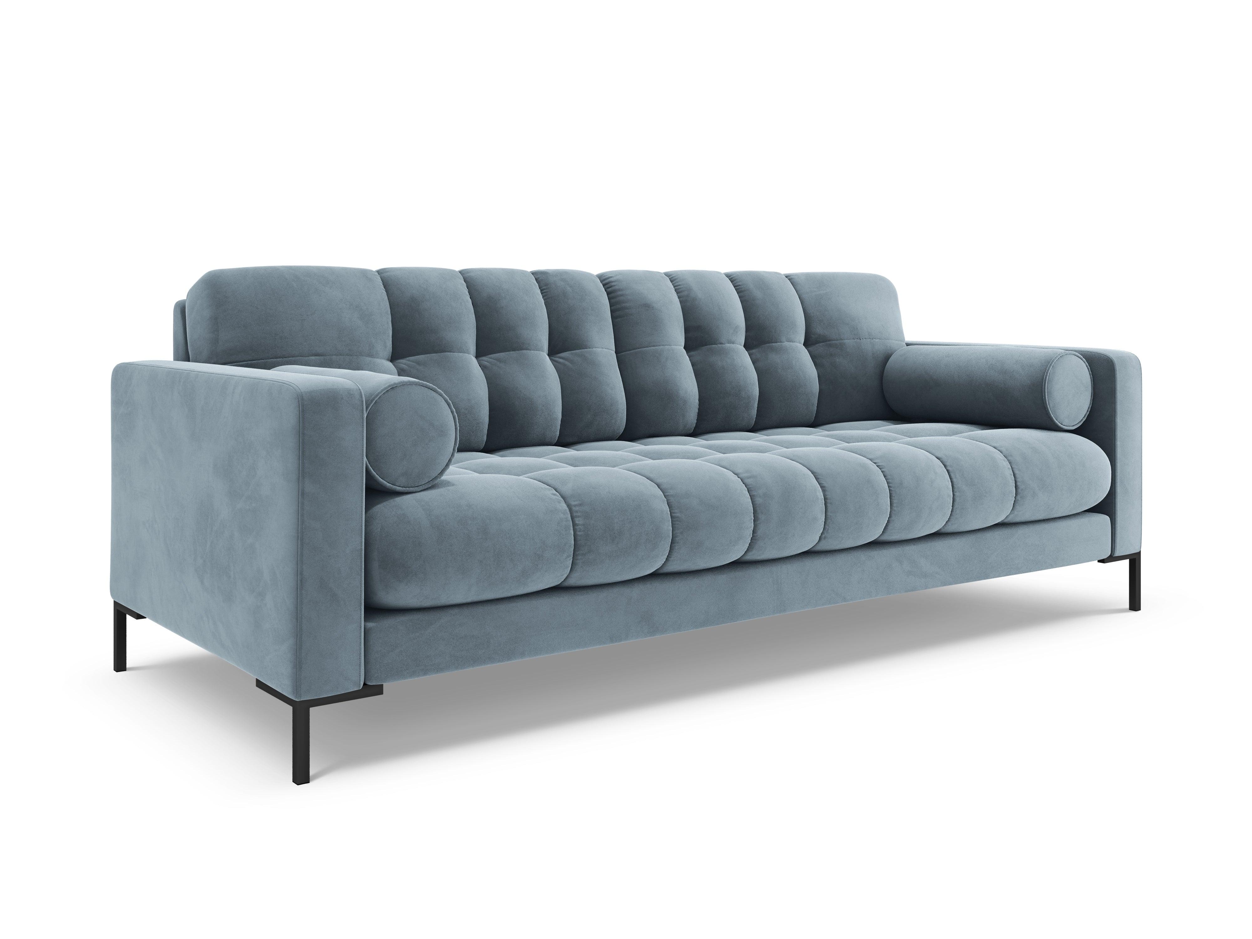 Sofa aksamitna 4-osobowa BALI jasnoniebieski z czarną podstawą Cosmopolitan Design    Eye on Design