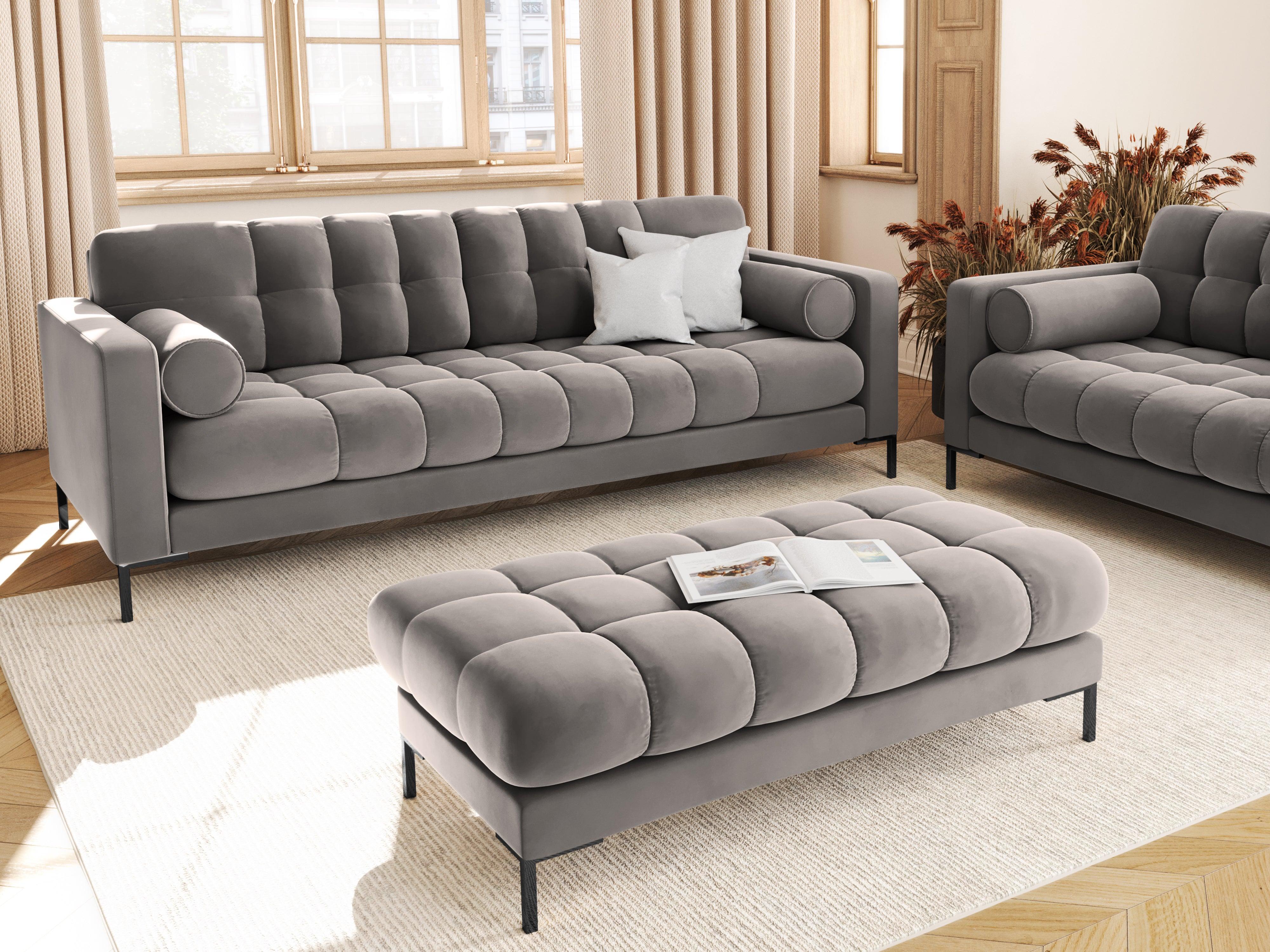Sofa aksamitna 4-osobowa BALI jasnoszary z czarną podstawą Cosmopolitan Design    Eye on Design