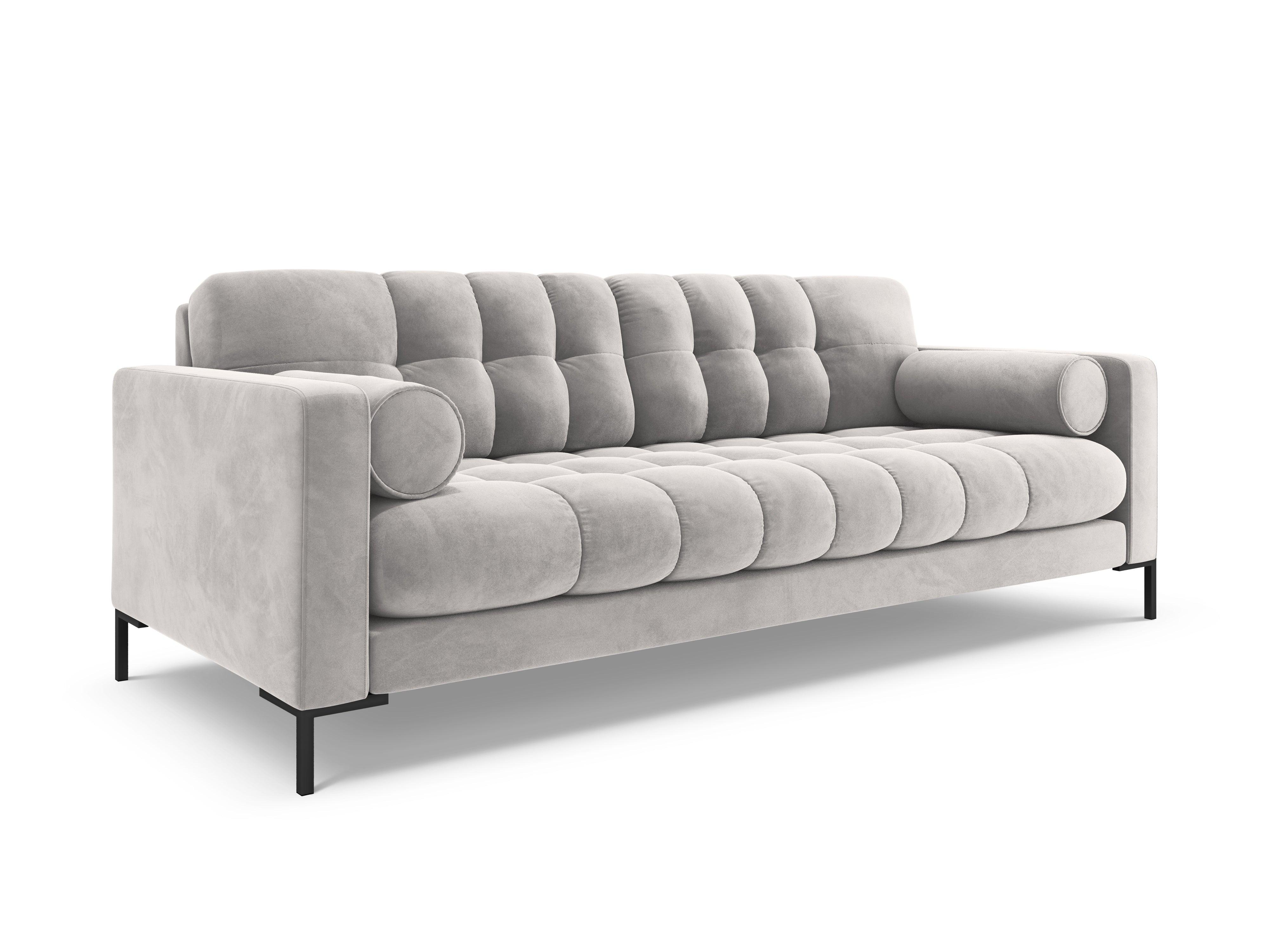 Sofa aksamitna 4-osobowa BALI srebrny z czarną podstawą Cosmopolitan Design    Eye on Design