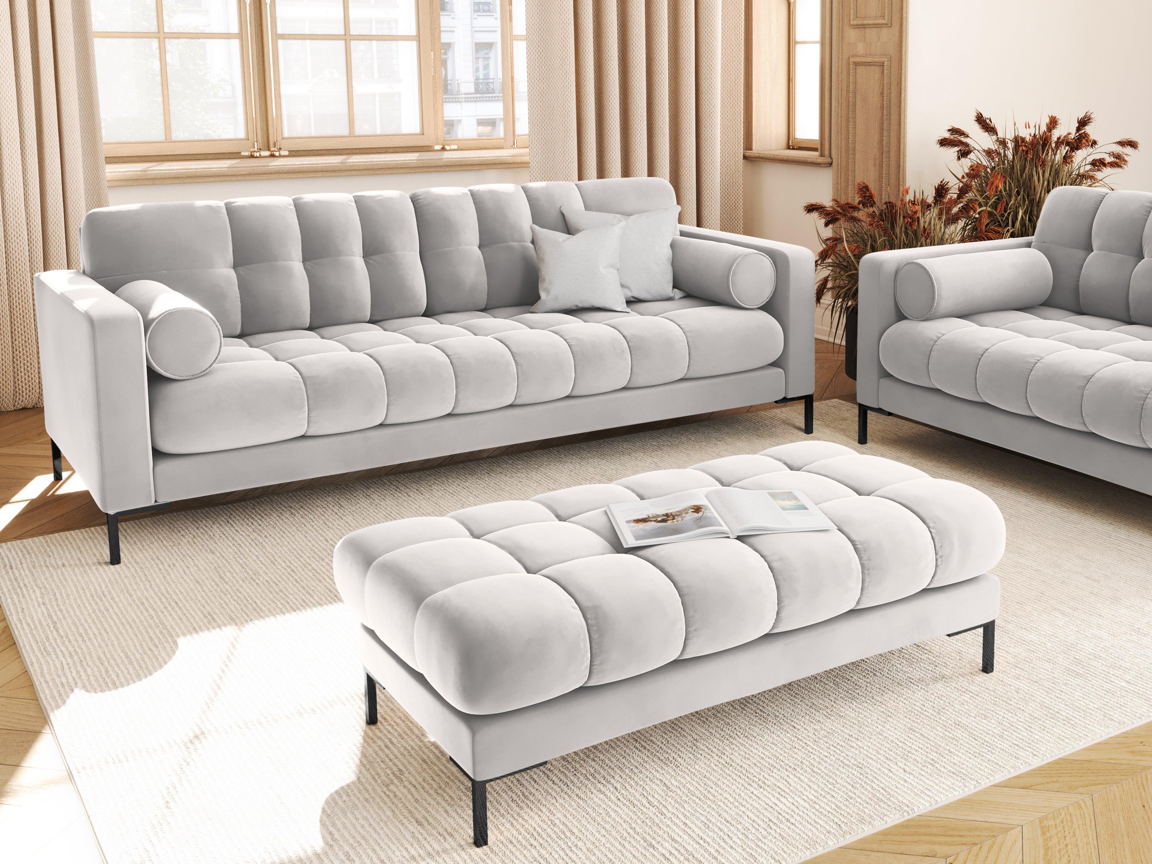 Sofa aksamitna 4-osobowa BALI srebrny z czarną podstawą Cosmopolitan Design    Eye on Design