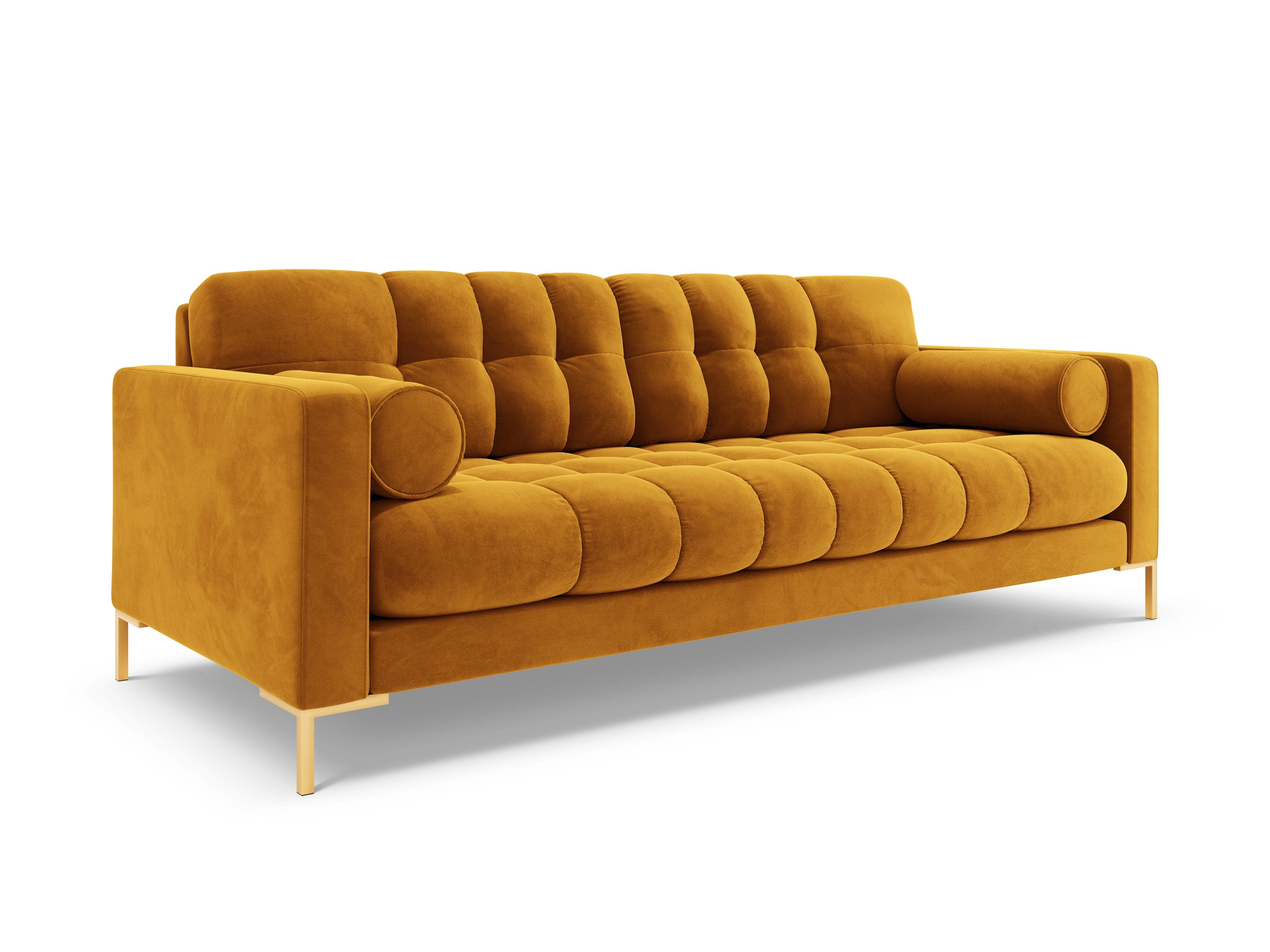Sofa aksamitna 4-osobowa BALI żółty ze złotą podstawą Cosmopolitan Design    Eye on Design