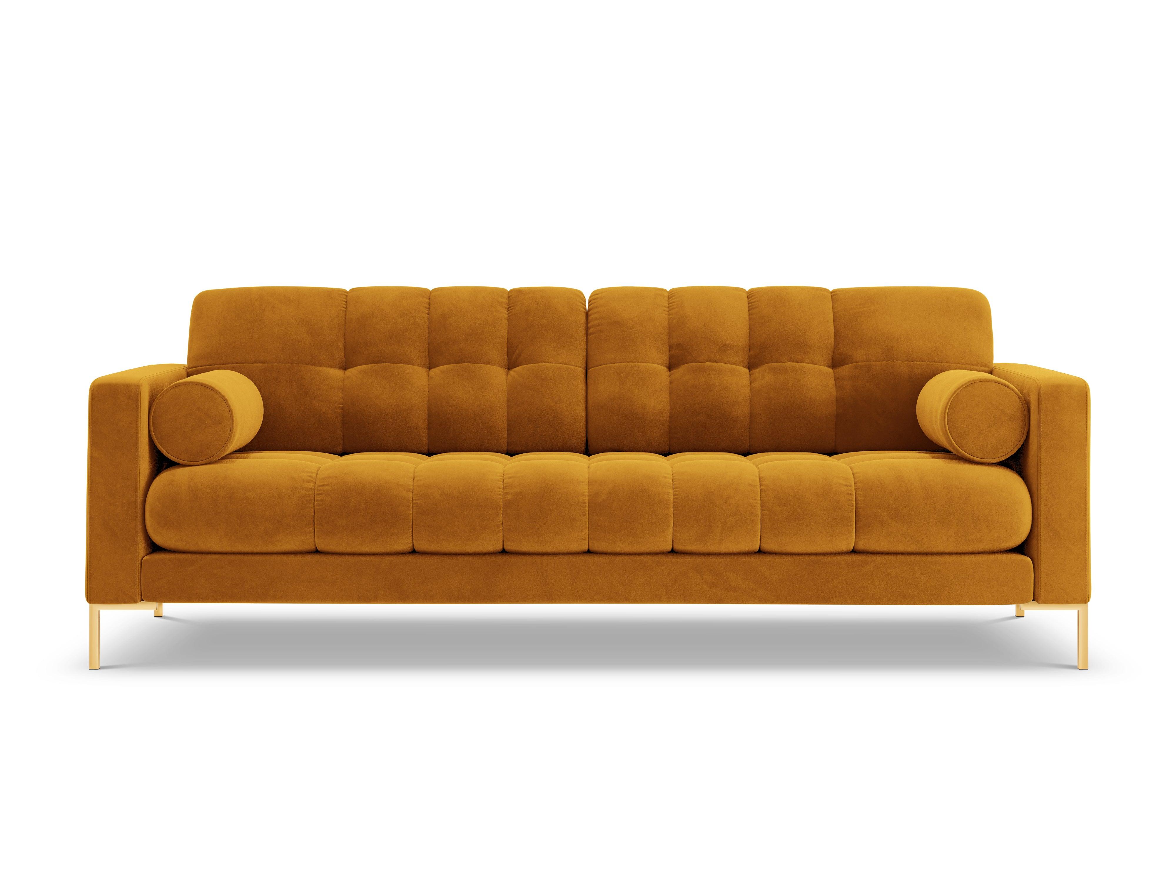 Sofa aksamitna 4-osobowa BALI żółty ze złotą podstawą Cosmopolitan Design    Eye on Design