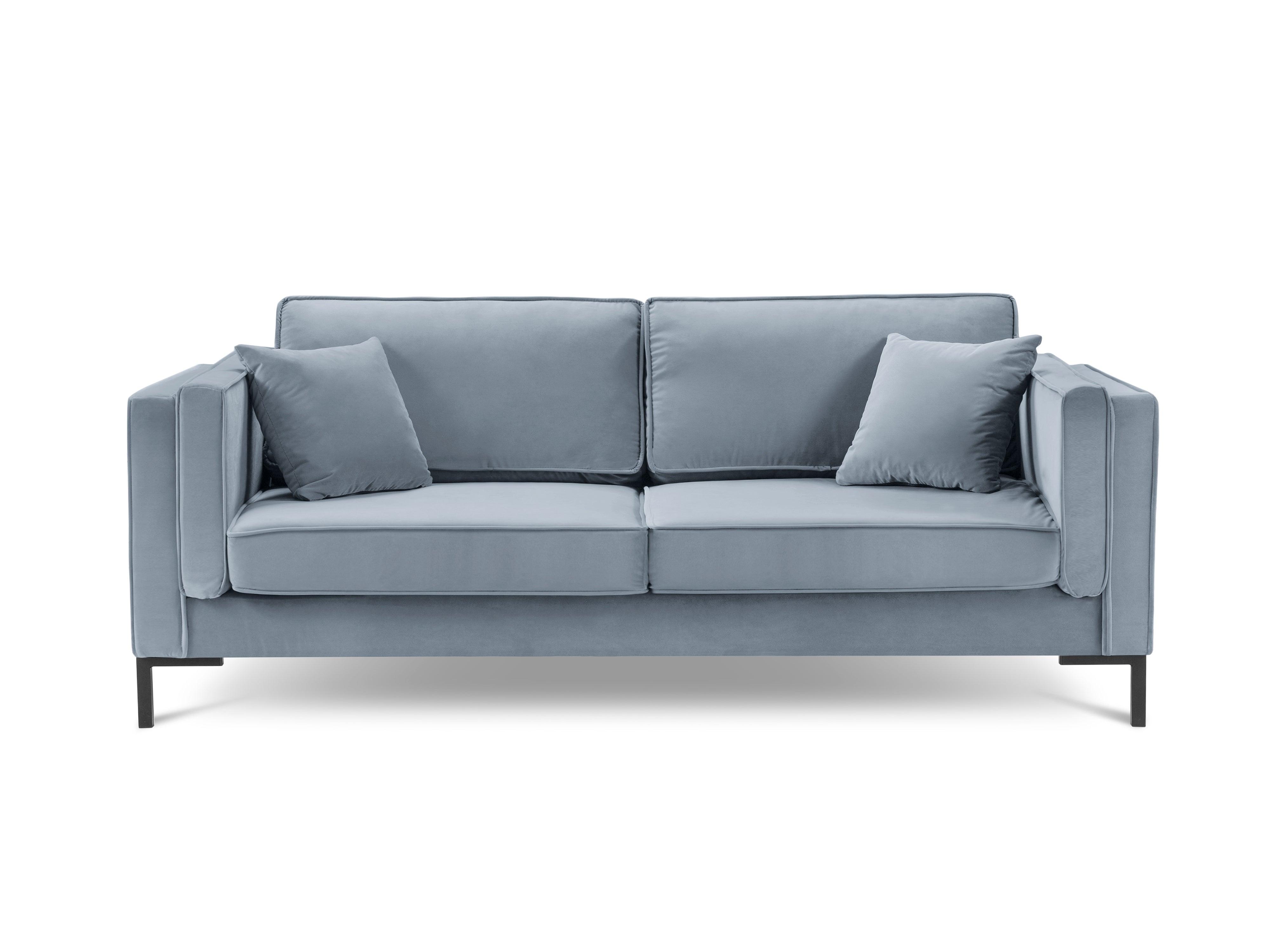 Sofa aksamitna 4-osobowa LUIS jasnoniebieski z czarną podstawą Milo Casa    Eye on Design