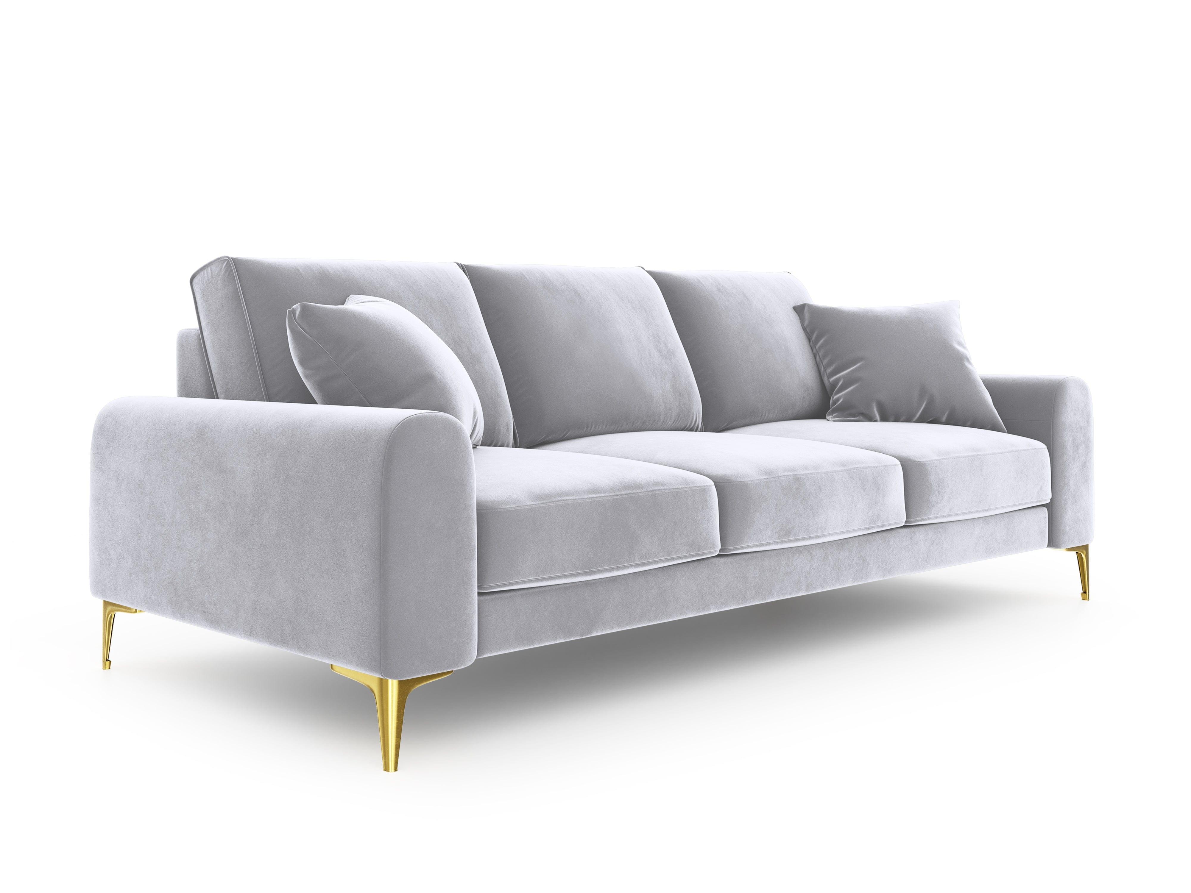 Sofa aksamitna 4-osobowa MADARA srebrny ze złotą podstawą Mazzini Sofas    Eye on Design