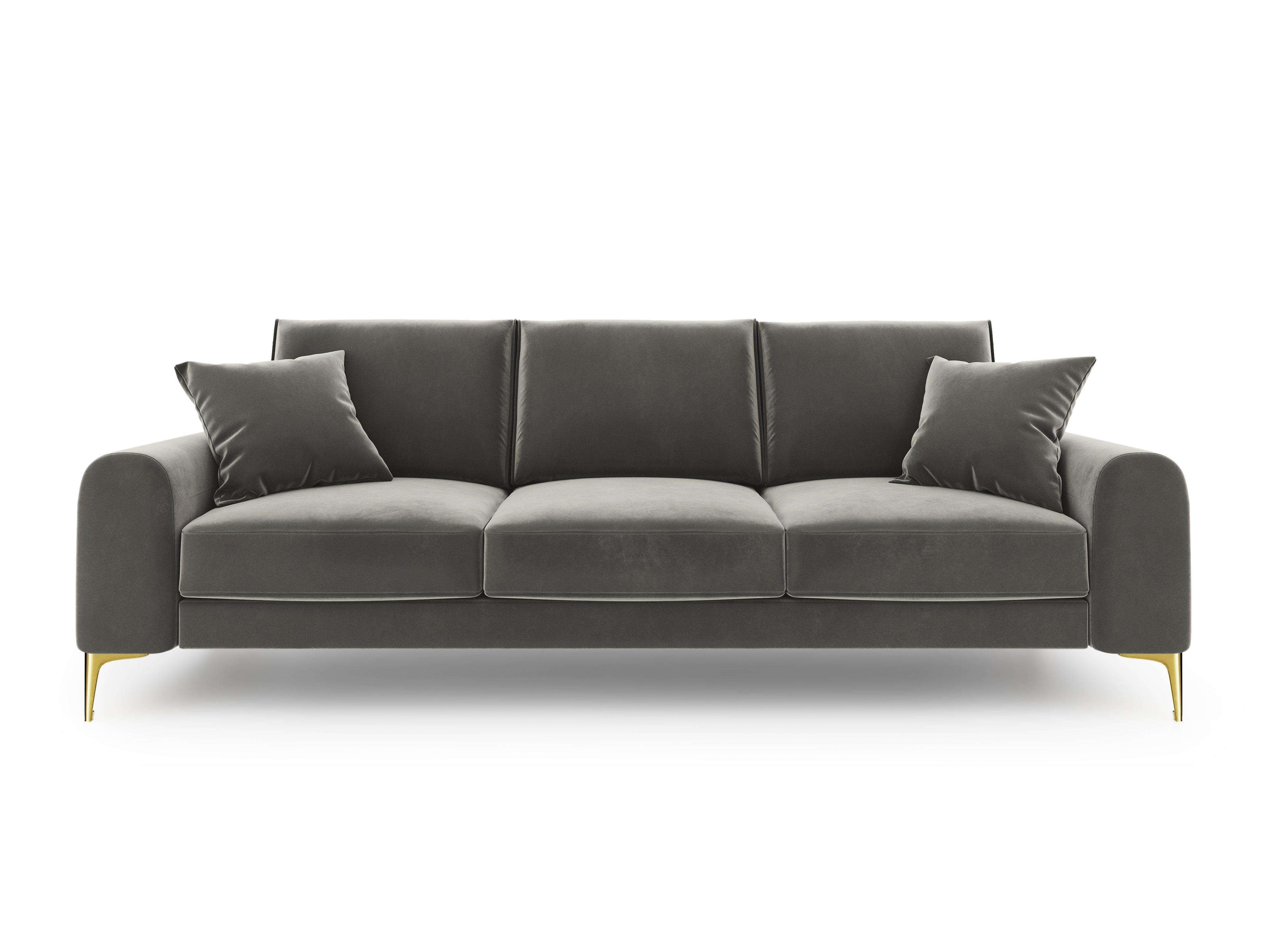 Sofa aksamitna 4-osobowa MADARA szary ze złotą podstawą Mazzini Sofas    Eye on Design