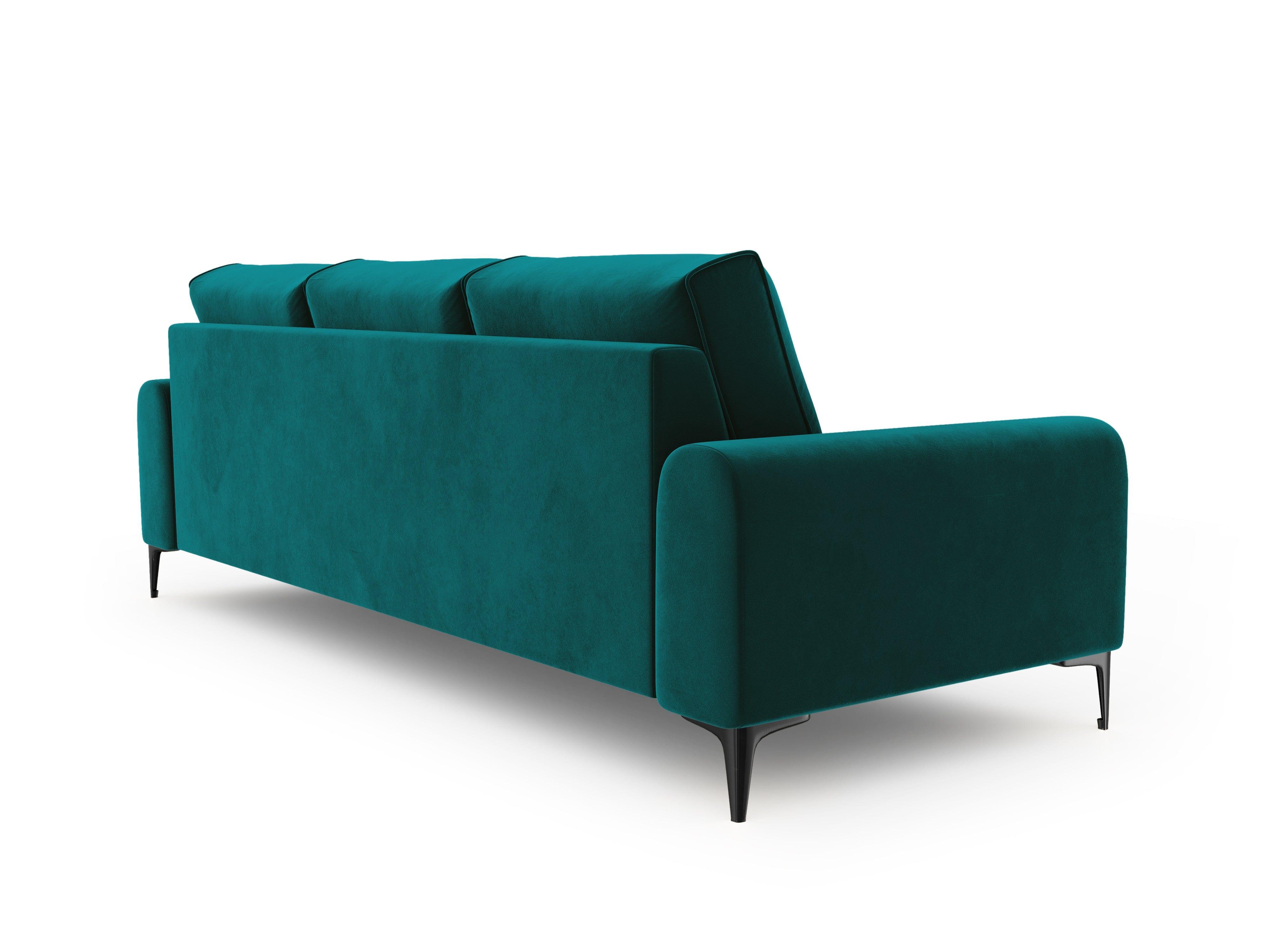 Sofa aksamitna 4-osobowa MADARA turkusowy z czarną podstawą Mazzini Sofas    Eye on Design