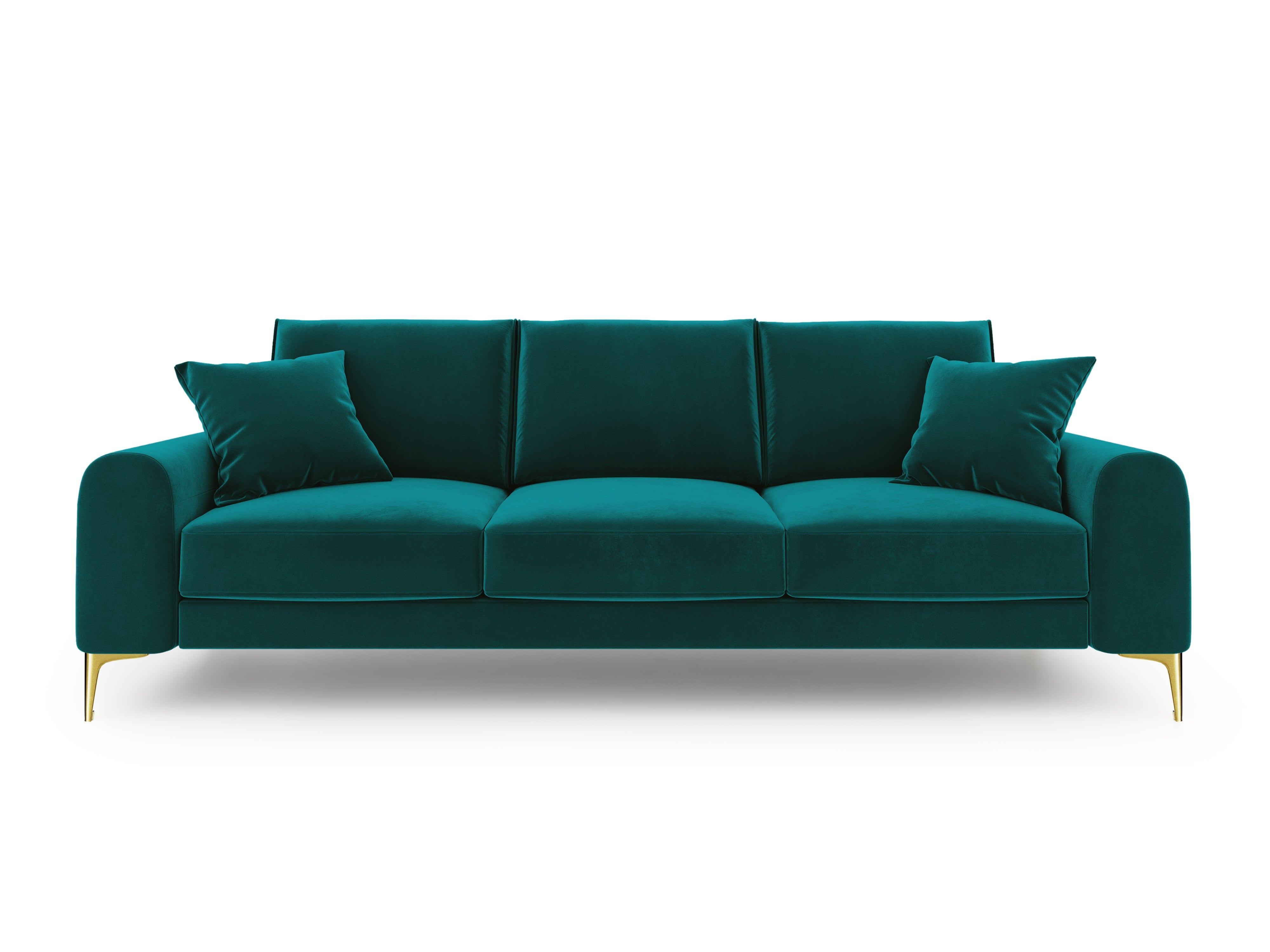 Sofa aksamitna 4-osobowa MADARA turkusowy ze złotą podstawą Mazzini Sofas    Eye on Design