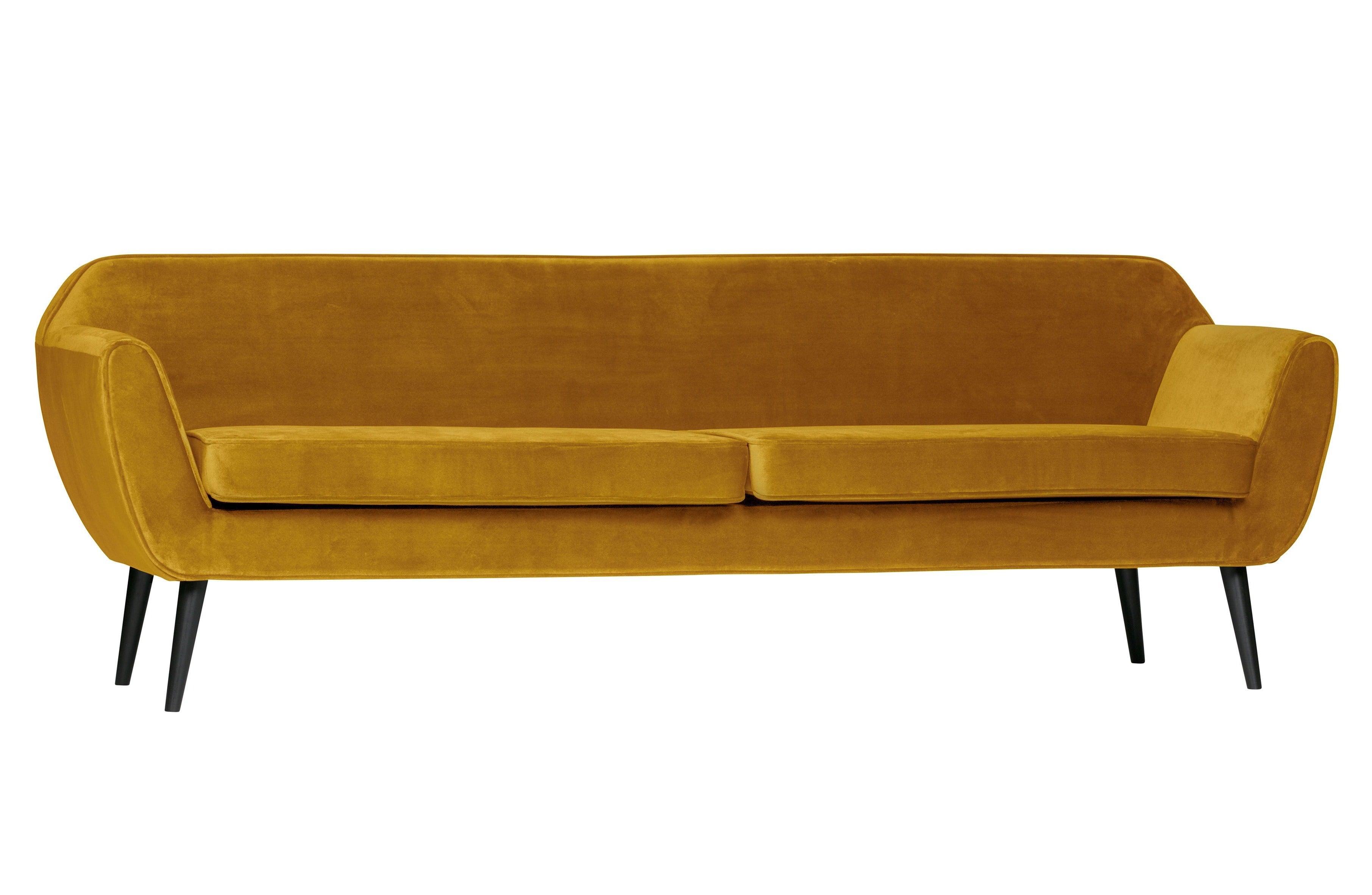 Sofa aksamitna 4-osobowa ROCCO musztardowy Woood    Eye on Design