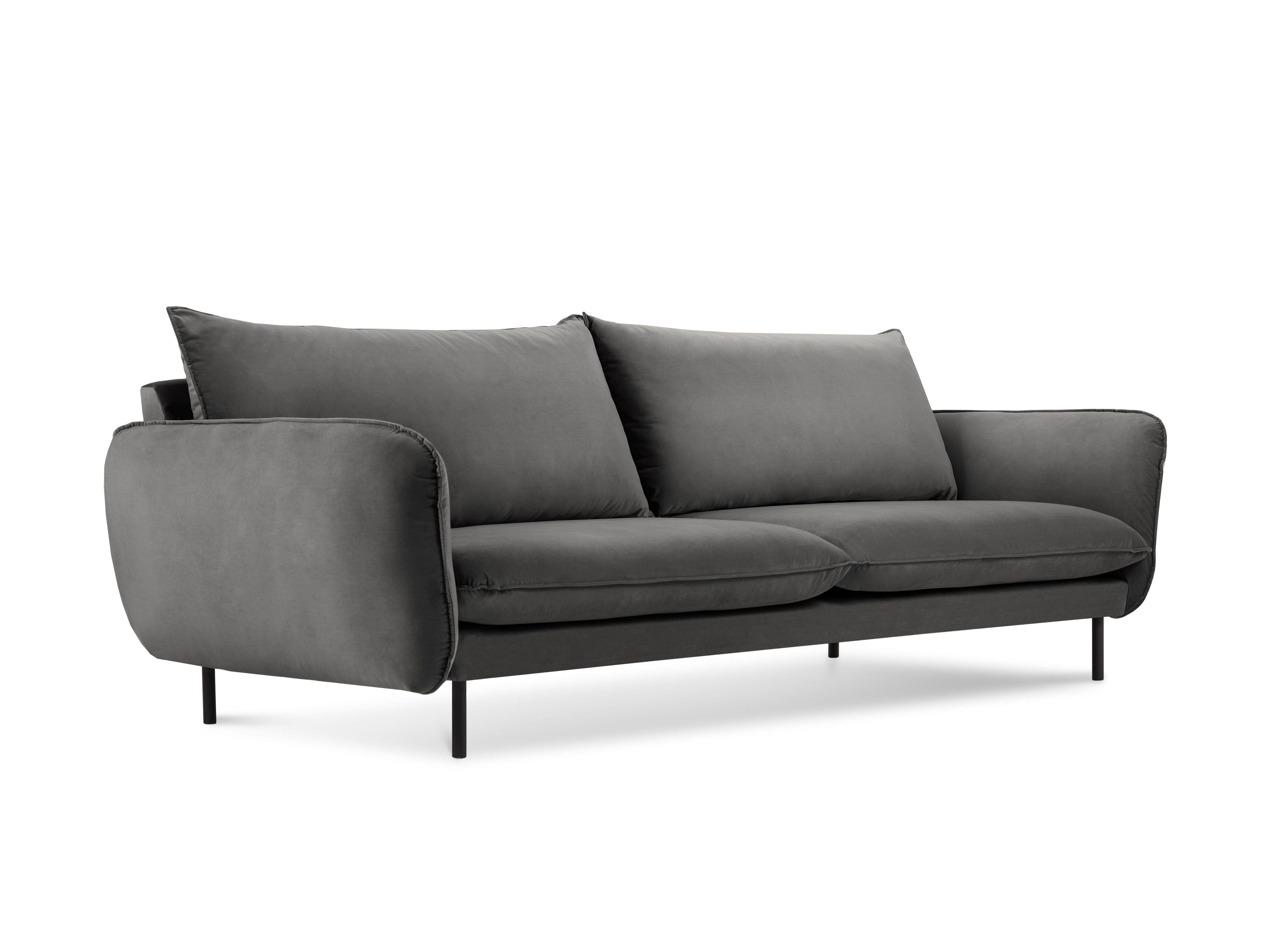 Sofa aksamitna 4-osobowa VIENNA ciemnoszary z czarną podstawą Cosmopolitan Design    Eye on Design