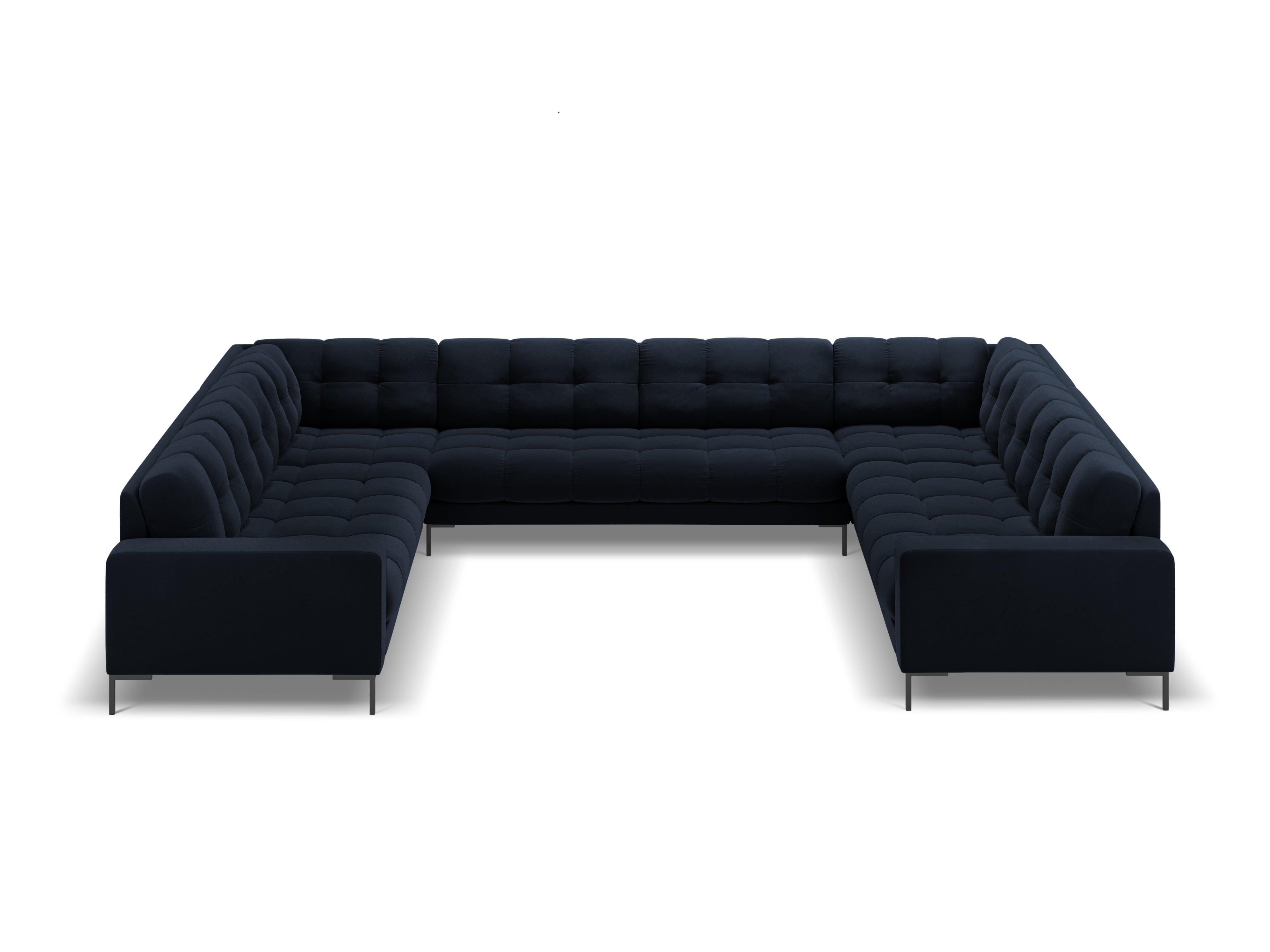 Sofa aksamitna panoramiczna 9-osobowa BALI ciemnoniebieski z czarną podstawą Cosmopolitan Design    Eye on Design