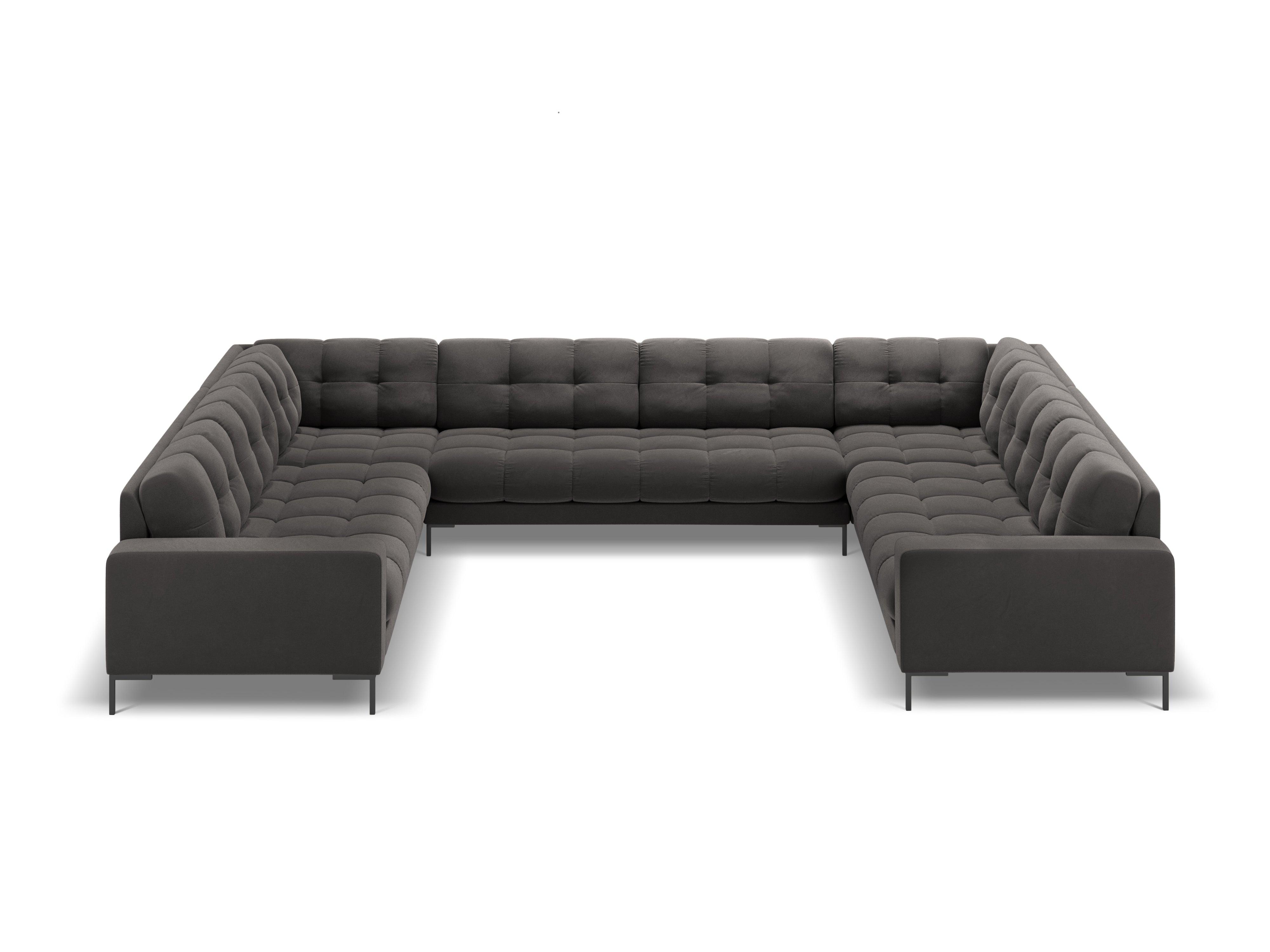 Sofa aksamitna panoramiczna 9-osobowa BALI ciemnoszary z czarną podstawą Cosmopolitan Design    Eye on Design