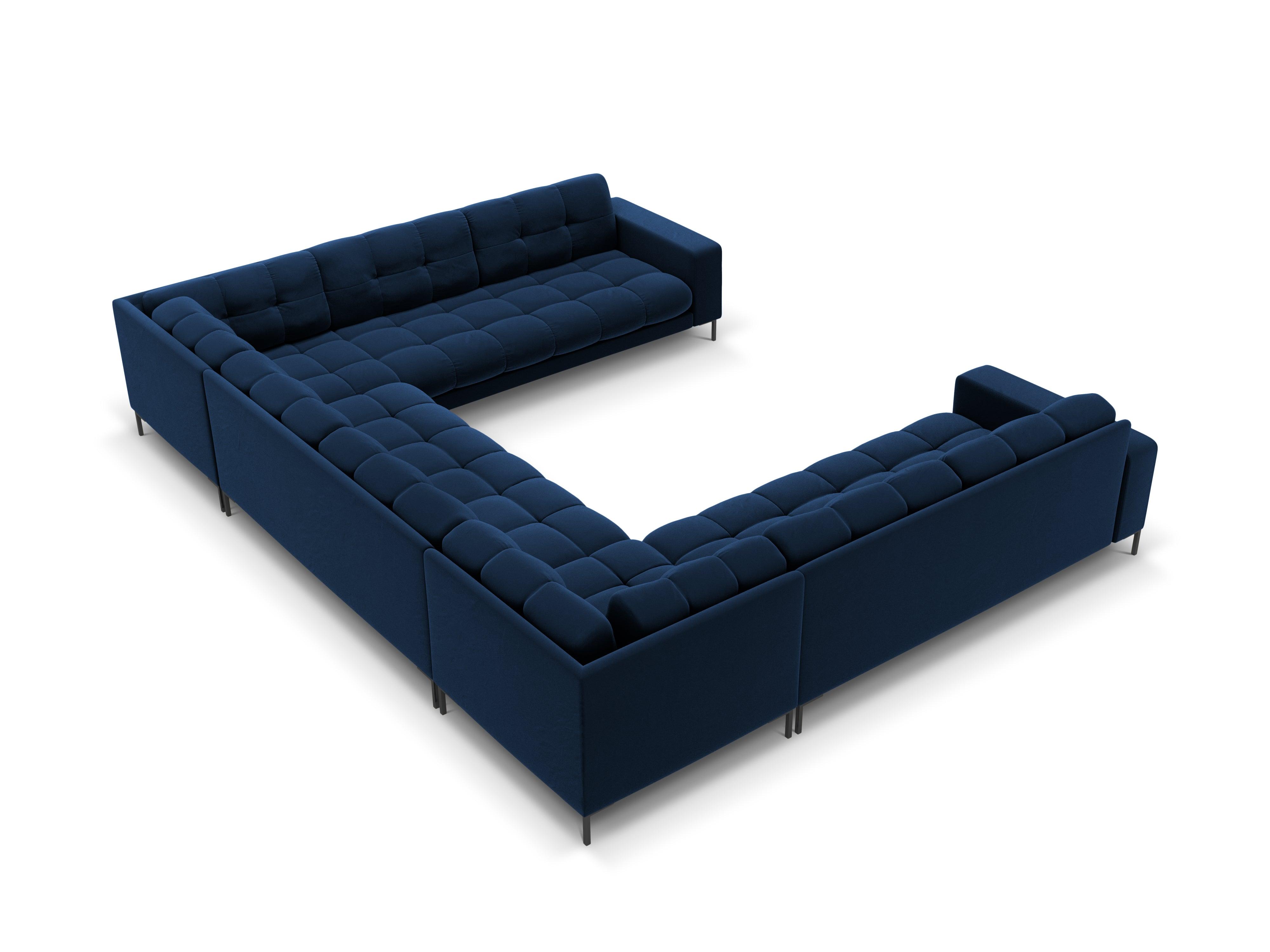 Sofa aksamitna panoramiczna 9-osobowa BALI granat królewski z czarną podstawą Cosmopolitan Design    Eye on Design