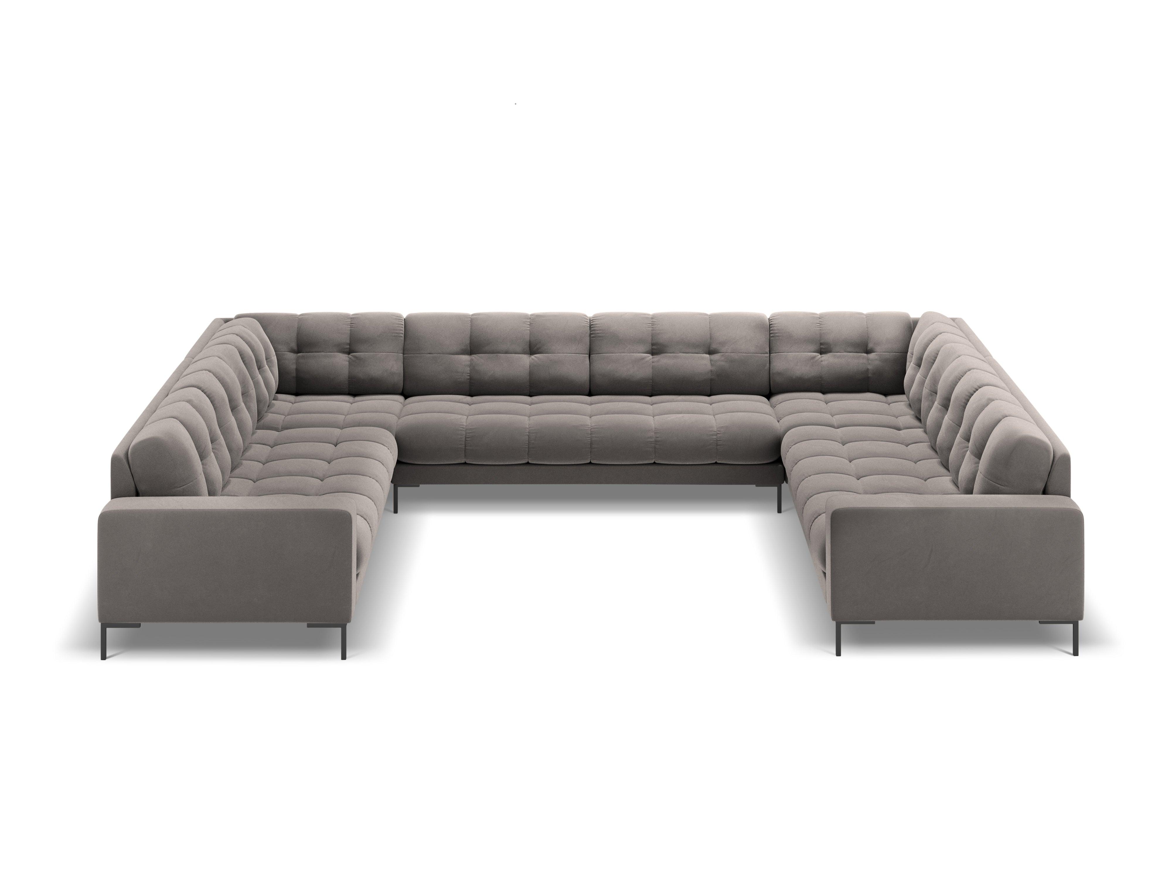 Sofa aksamitna panoramiczna 9-osobowa BALI jasnoszary z czarną podstawą Cosmopolitan Design    Eye on Design