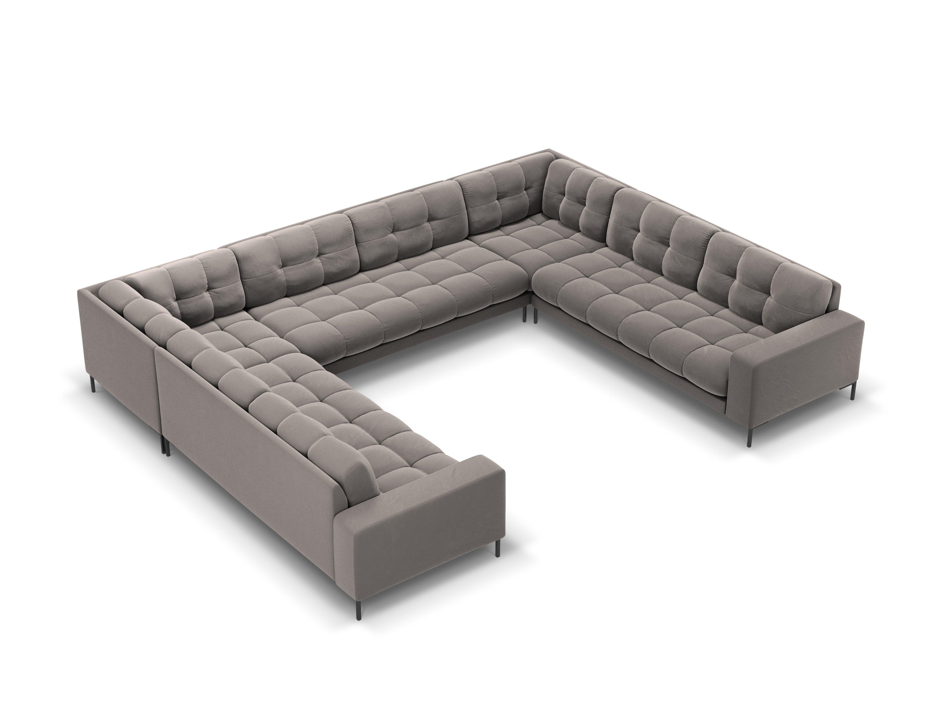 Sofa aksamitna panoramiczna 9-osobowa BALI jasnoszary z czarną podstawą Cosmopolitan Design    Eye on Design