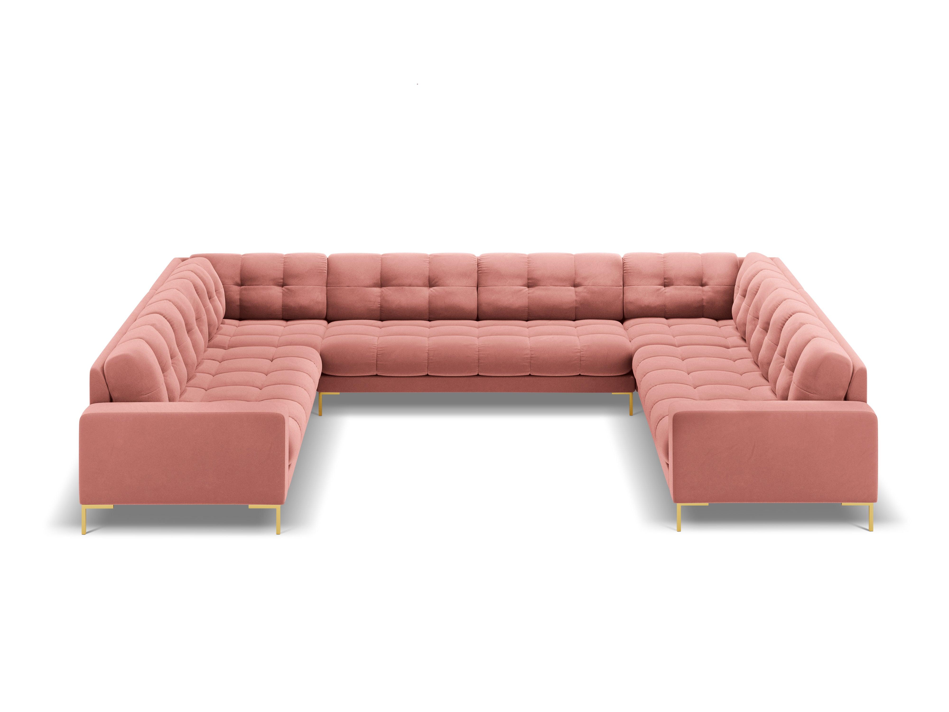 Sofa aksamitna panoramiczna 9-osobowa BALI różowy ze złotą podstawą Cosmopolitan Design    Eye on Design