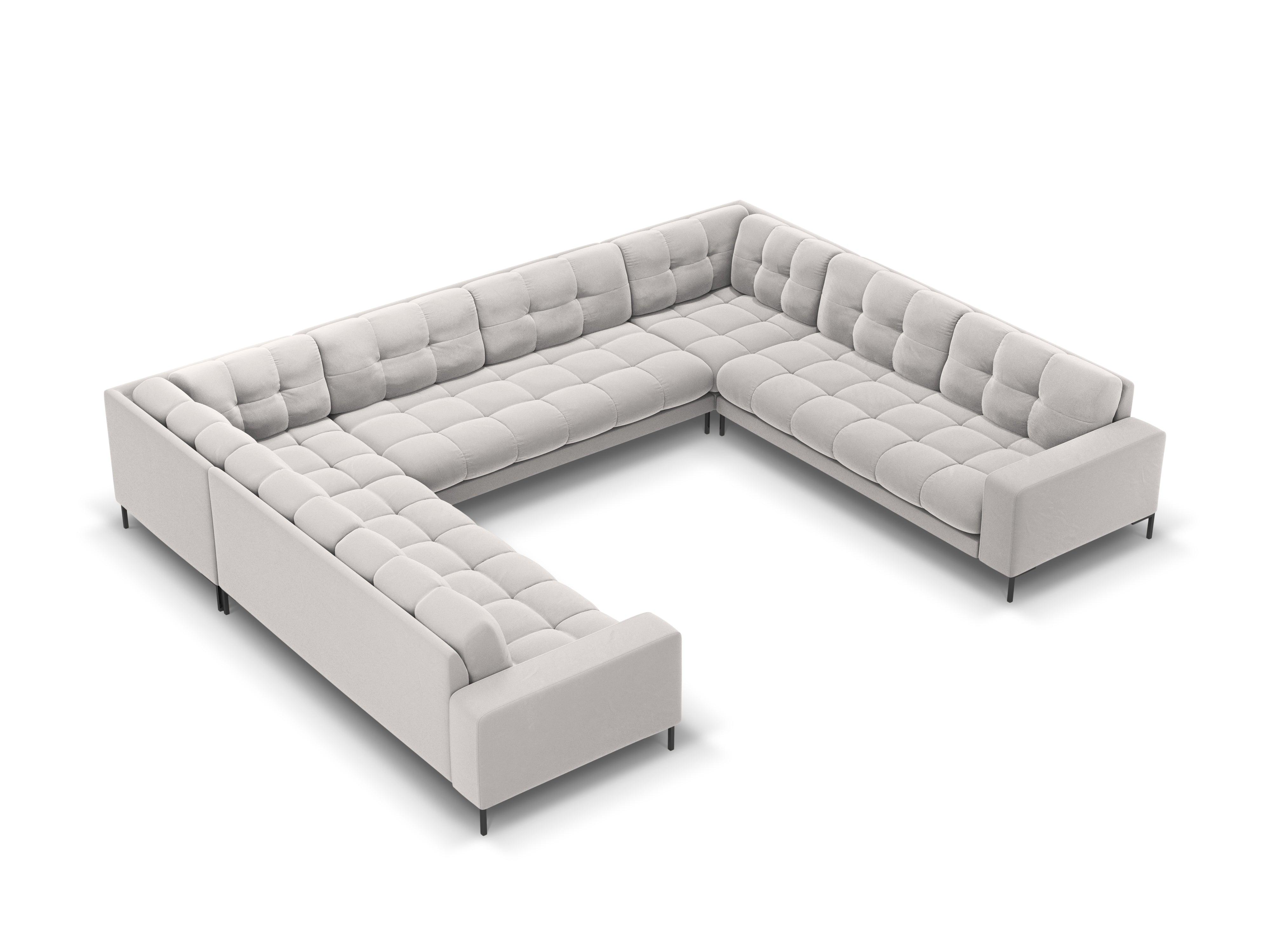 Sofa aksamitna panoramiczna 9-osobowa BALI srebrny z czarną podstawą Cosmopolitan Design    Eye on Design