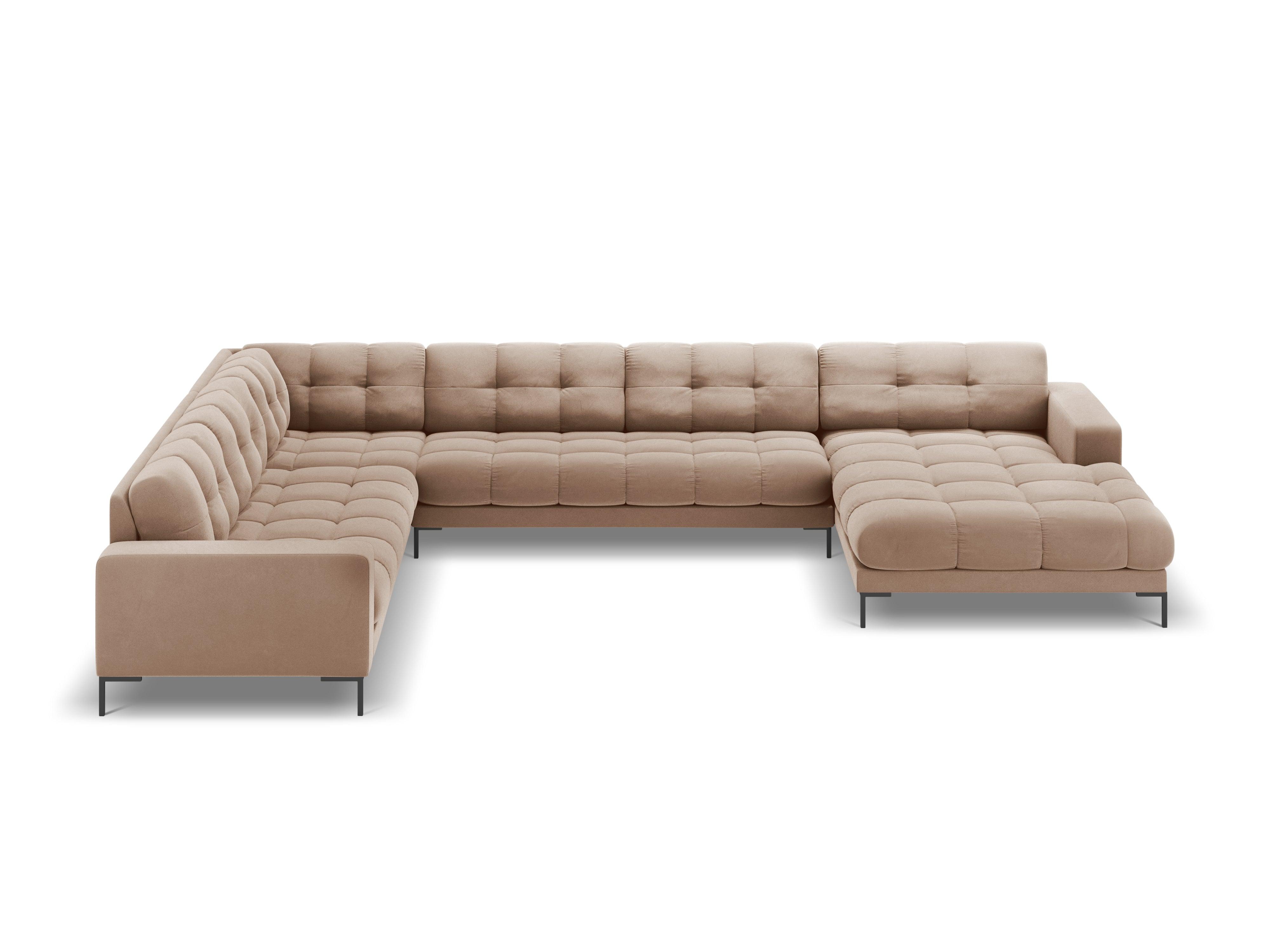 Sofa aksamitna panoramiczna lewostronna 7-osobowa BALI beżowy z czarną podstawą Cosmopolitan Design    Eye on Design