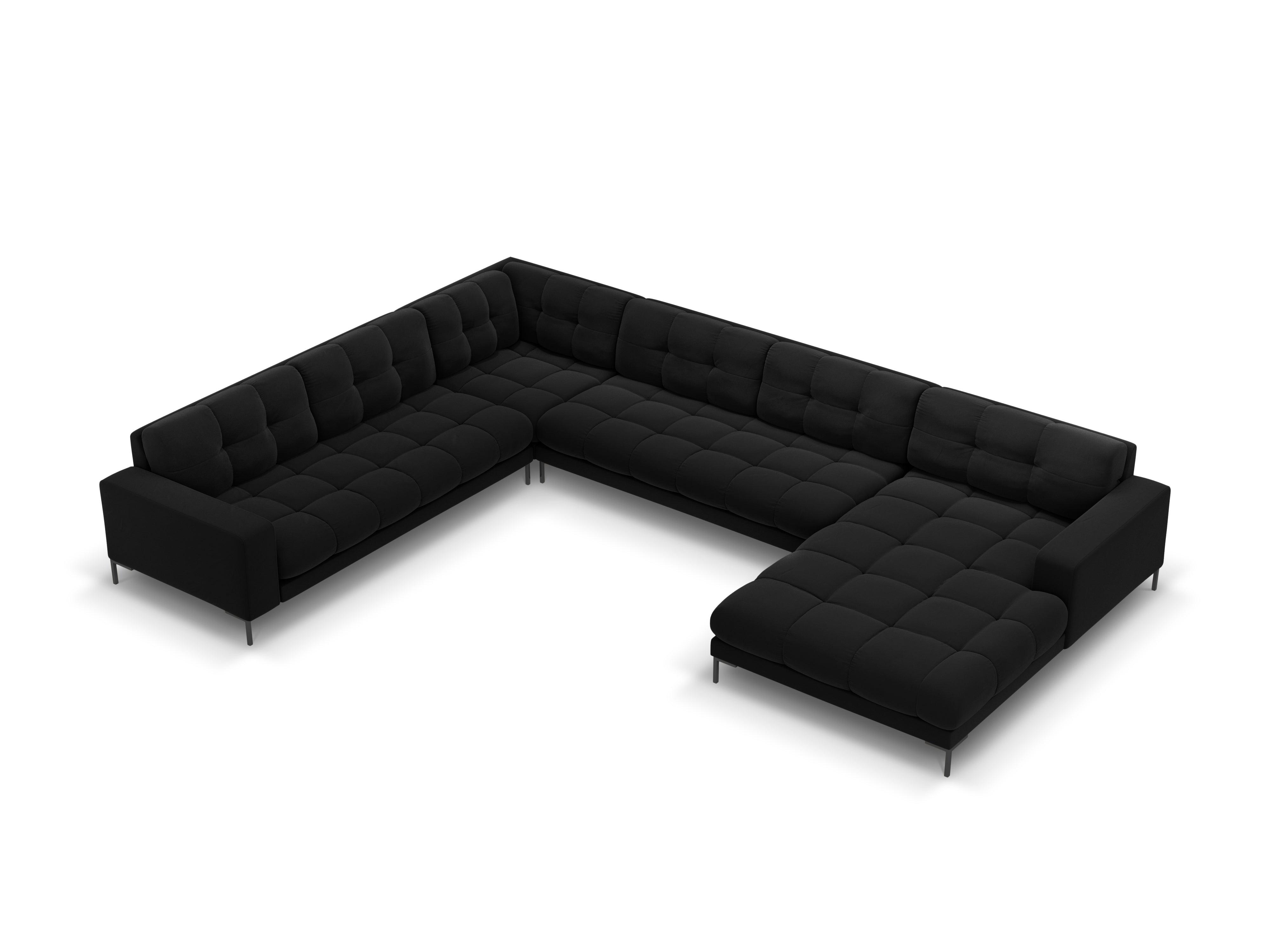 Sofa aksamitna panoramiczna lewostronna 7-osobowa BALI czarny z czarną podstawą Cosmopolitan Design    Eye on Design