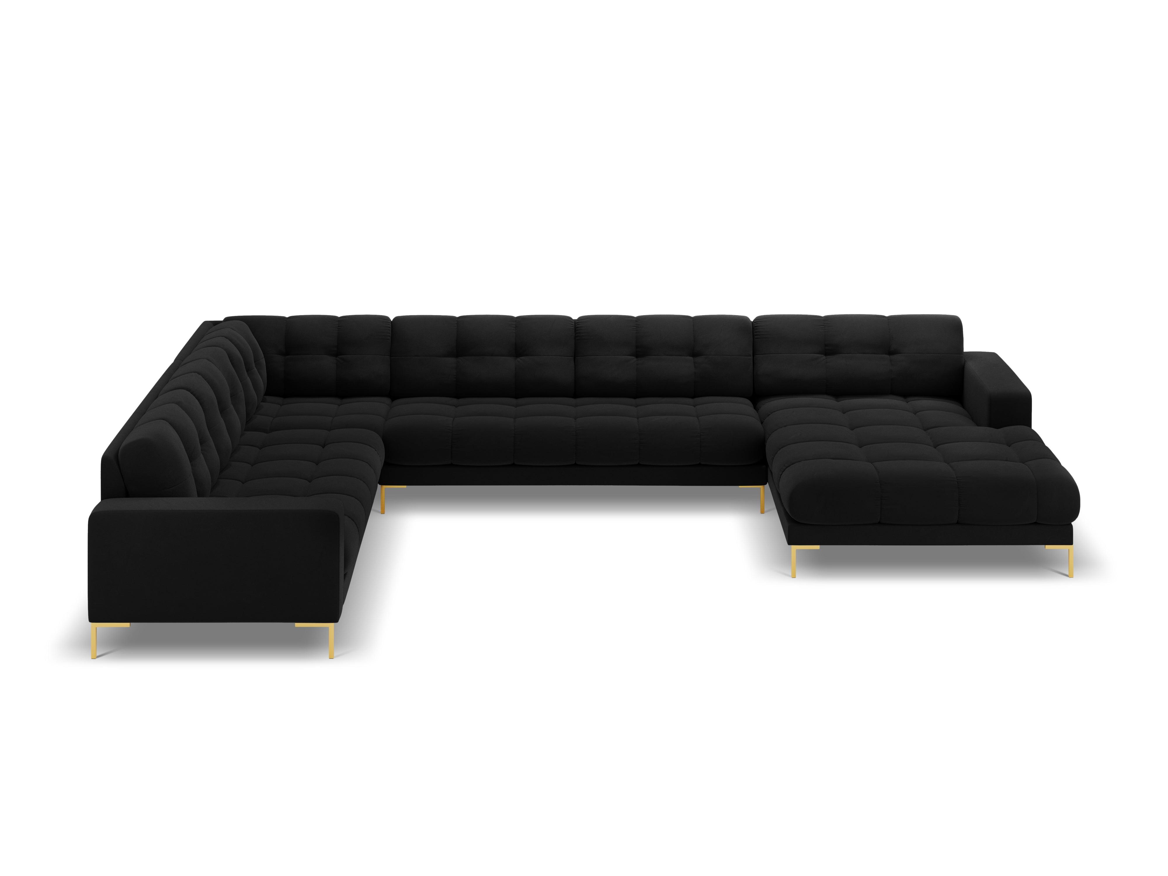 Sofa aksamitna panoramiczna lewostronna 7-osobowa BALI czarny ze złotą podstawą Cosmopolitan Design    Eye on Design