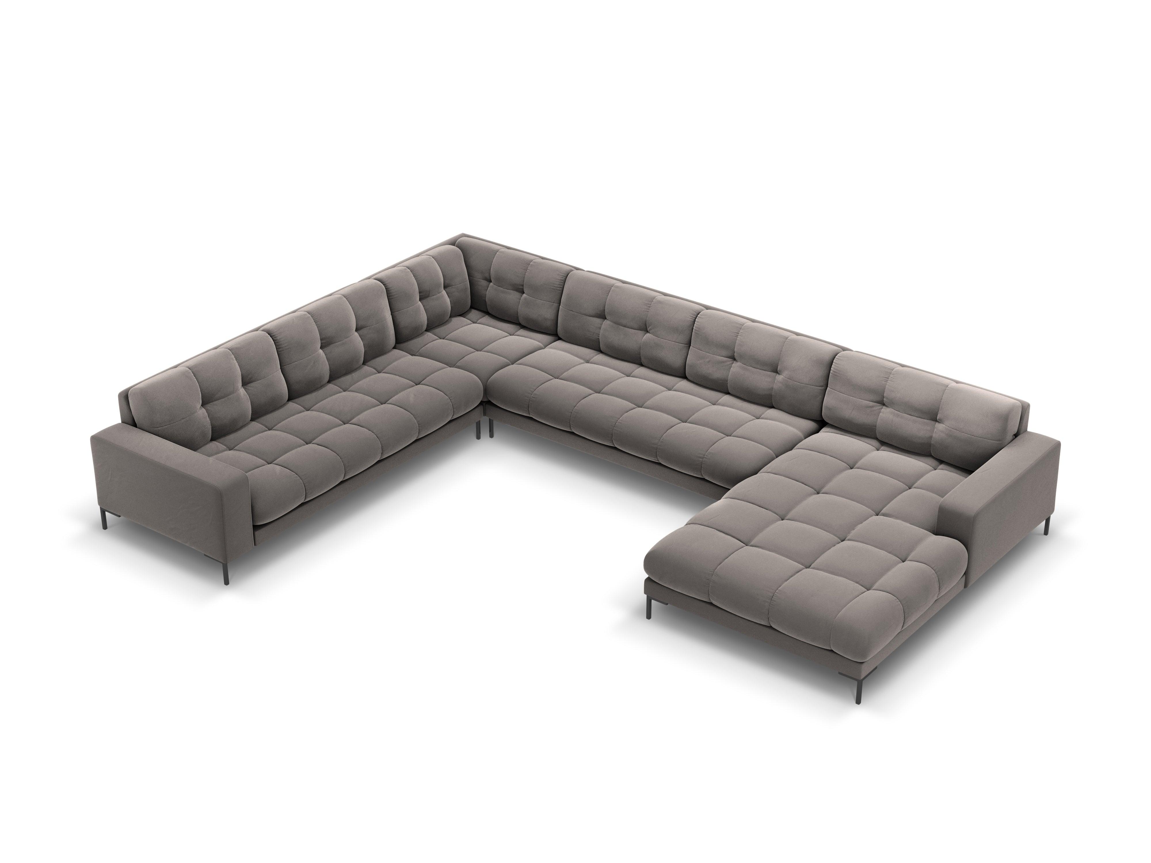 Sofa aksamitna panoramiczna lewostronna 7-osobowa BALI jasnoszary z czarną podstawą Cosmopolitan Design    Eye on Design