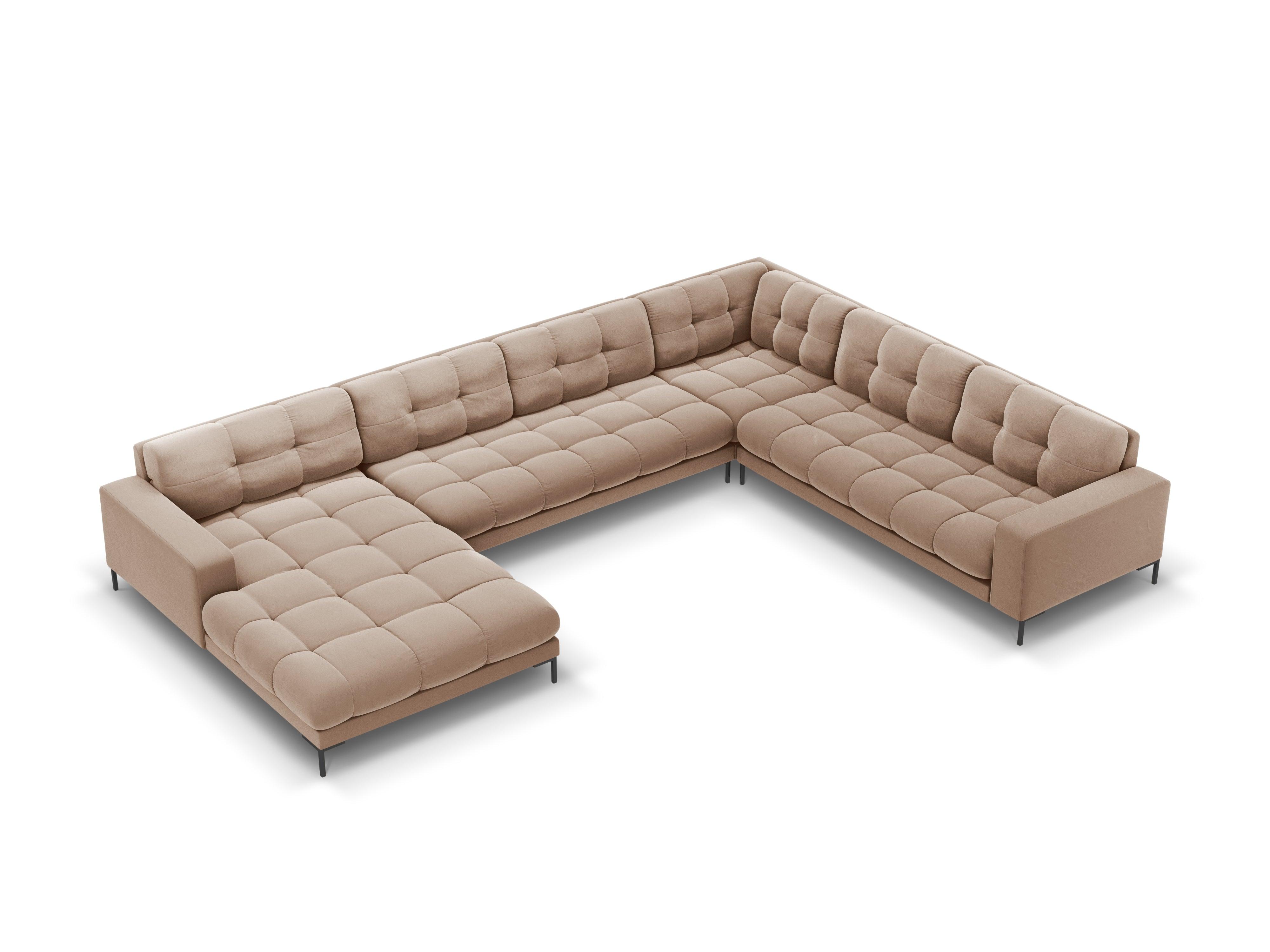 Sofa aksamitna panoramiczna prawostronna 7-osobowa BALI beżowy z czarną podstawą Cosmopolitan Design    Eye on Design