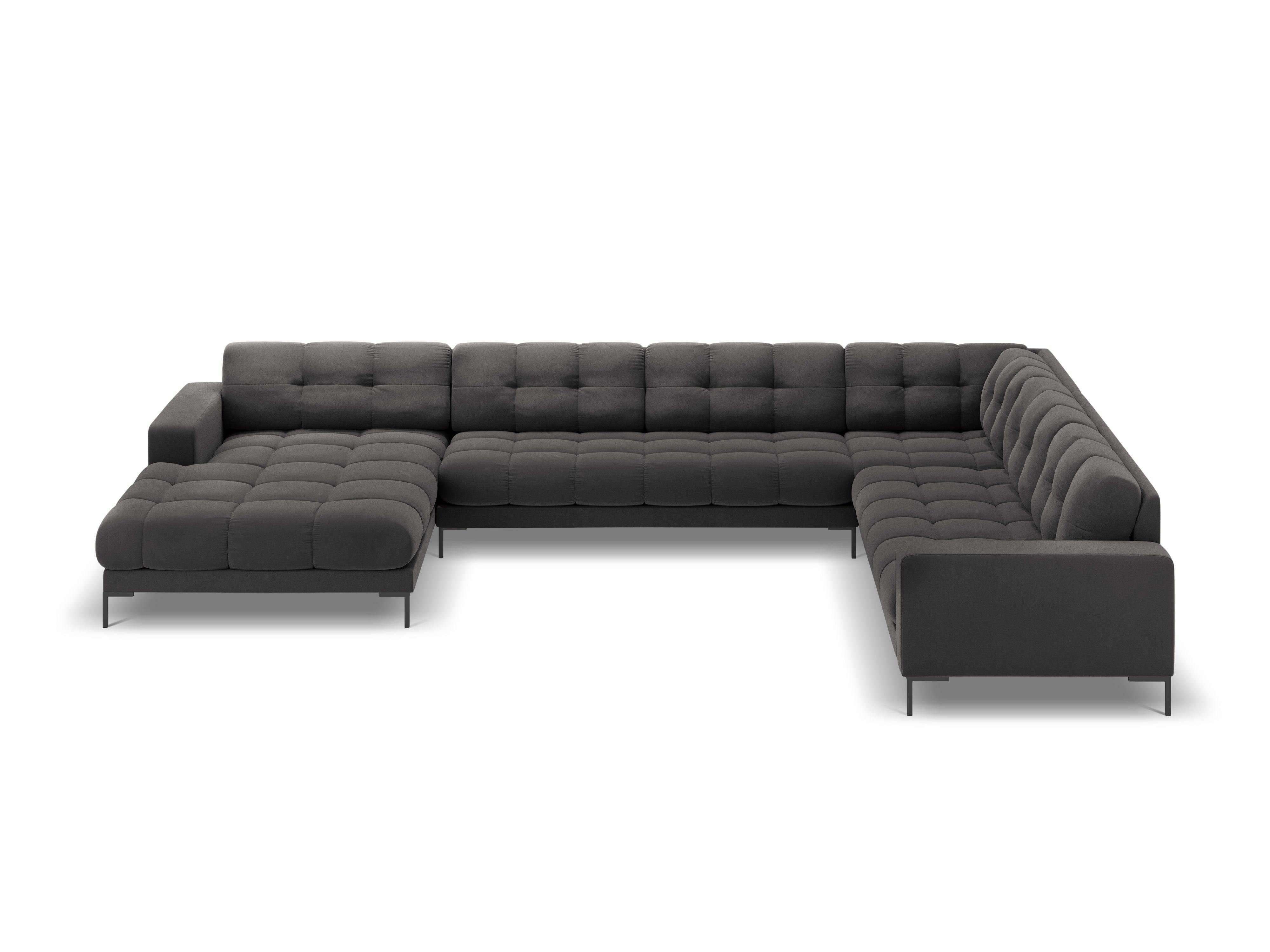 Sofa aksamitna panoramiczna prawostronna 7-osobowa BALI ciemnoszary z czarną podstawą Cosmopolitan Design    Eye on Design