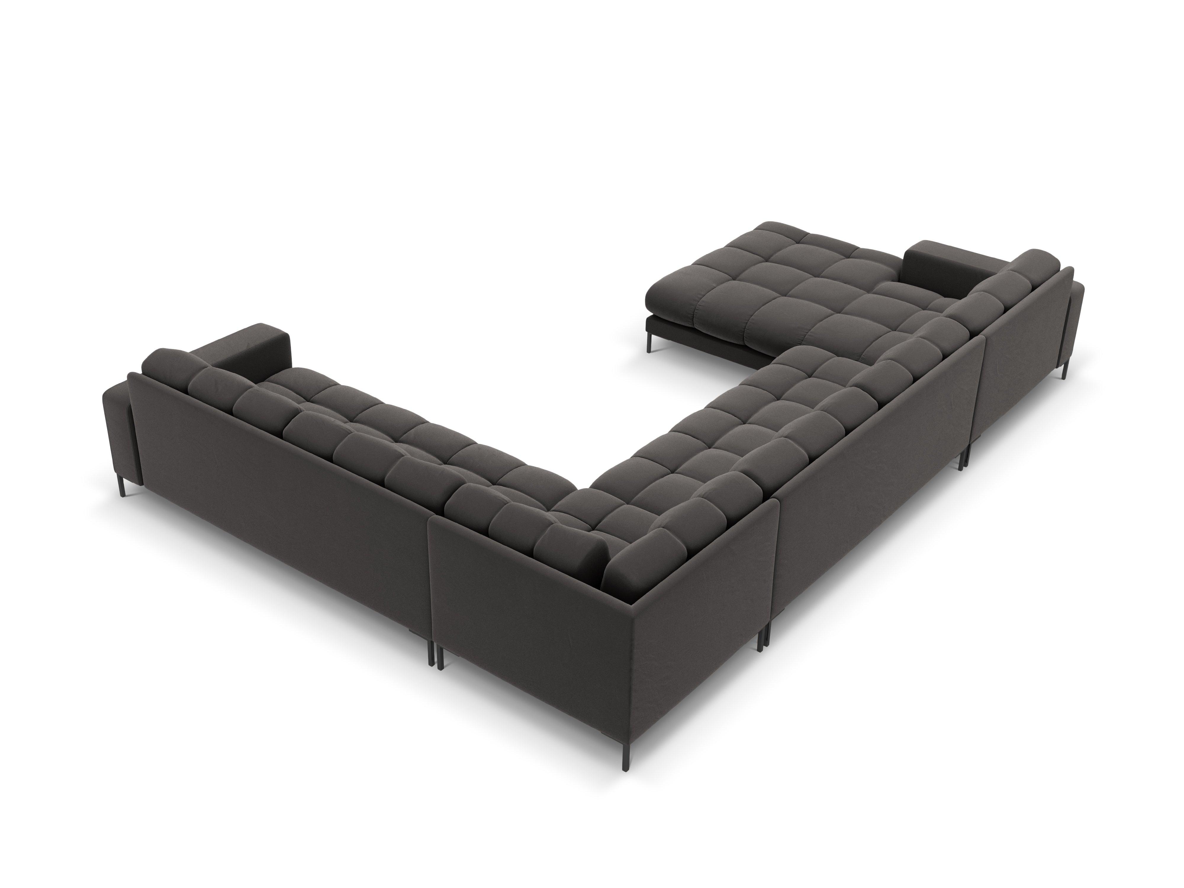 Sofa aksamitna panoramiczna prawostronna 7-osobowa BALI ciemnoszary z czarną podstawą Cosmopolitan Design    Eye on Design