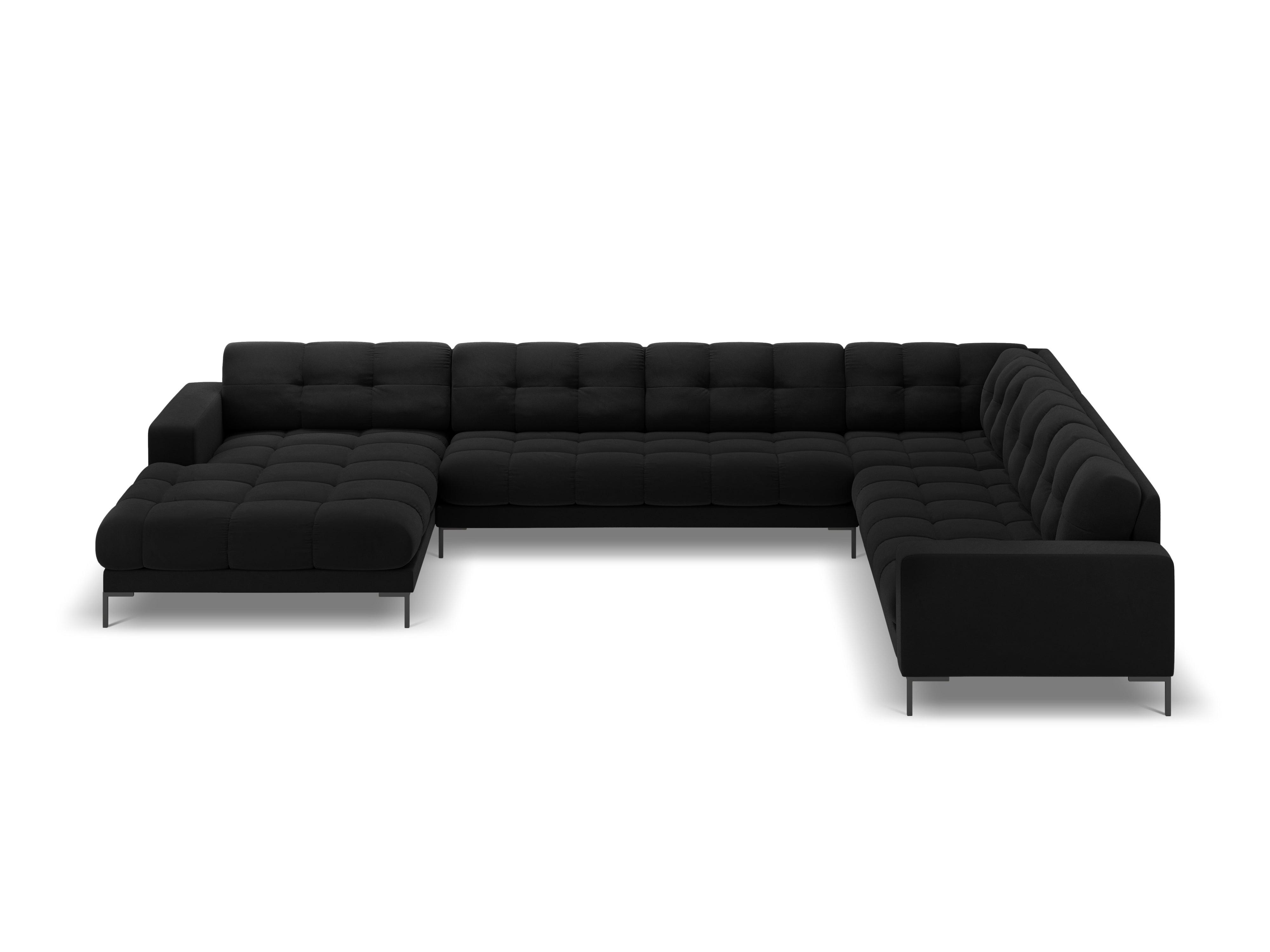 Sofa aksamitna panoramiczna prawostronna 7-osobowa BALI czarny z czarną podstawą Cosmopolitan Design    Eye on Design