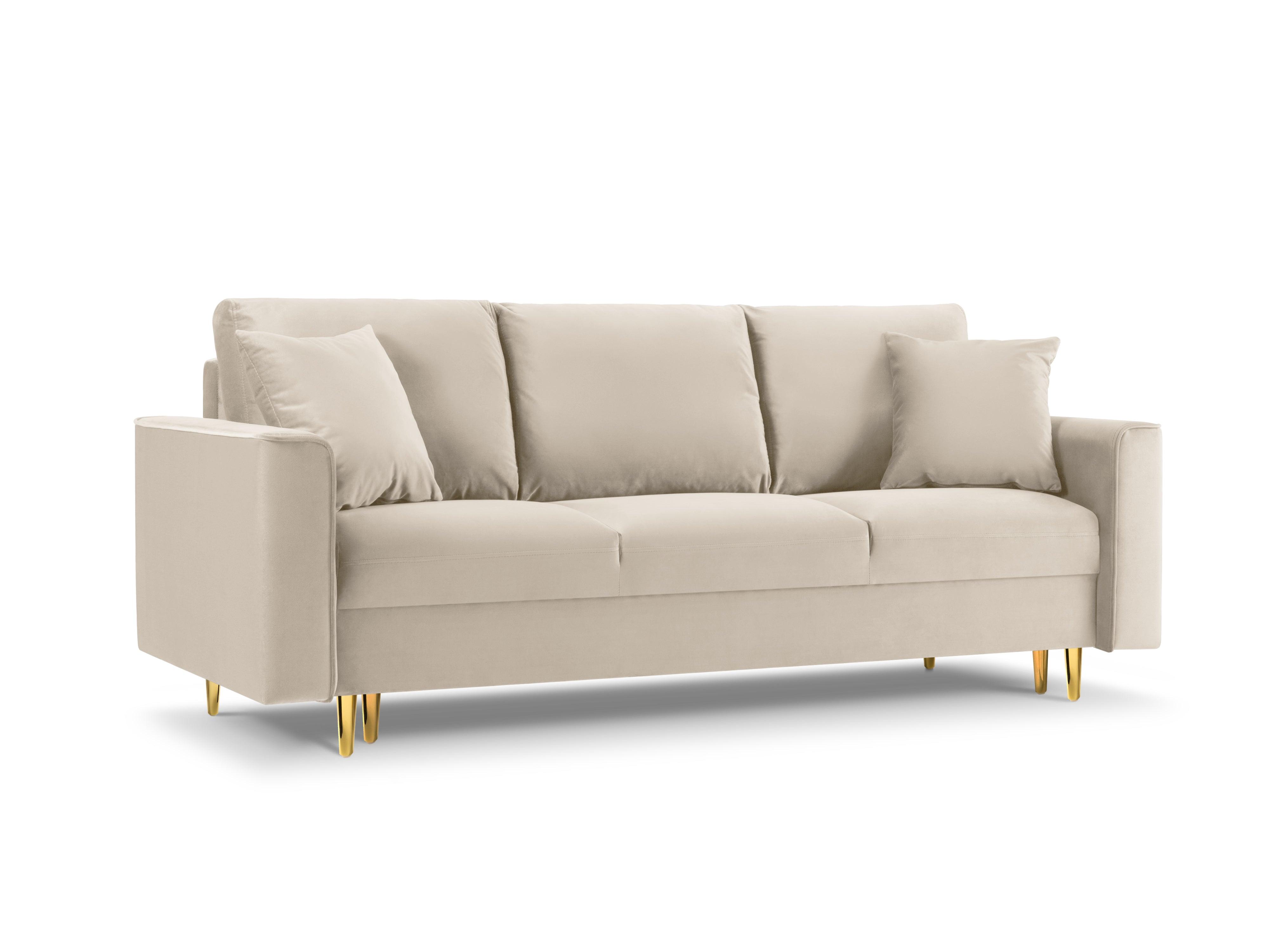Sofa aksamitna z funkcją spania CARTADERA beżowy ze złotą podstawą Mazzini Sofas    Eye on Design
