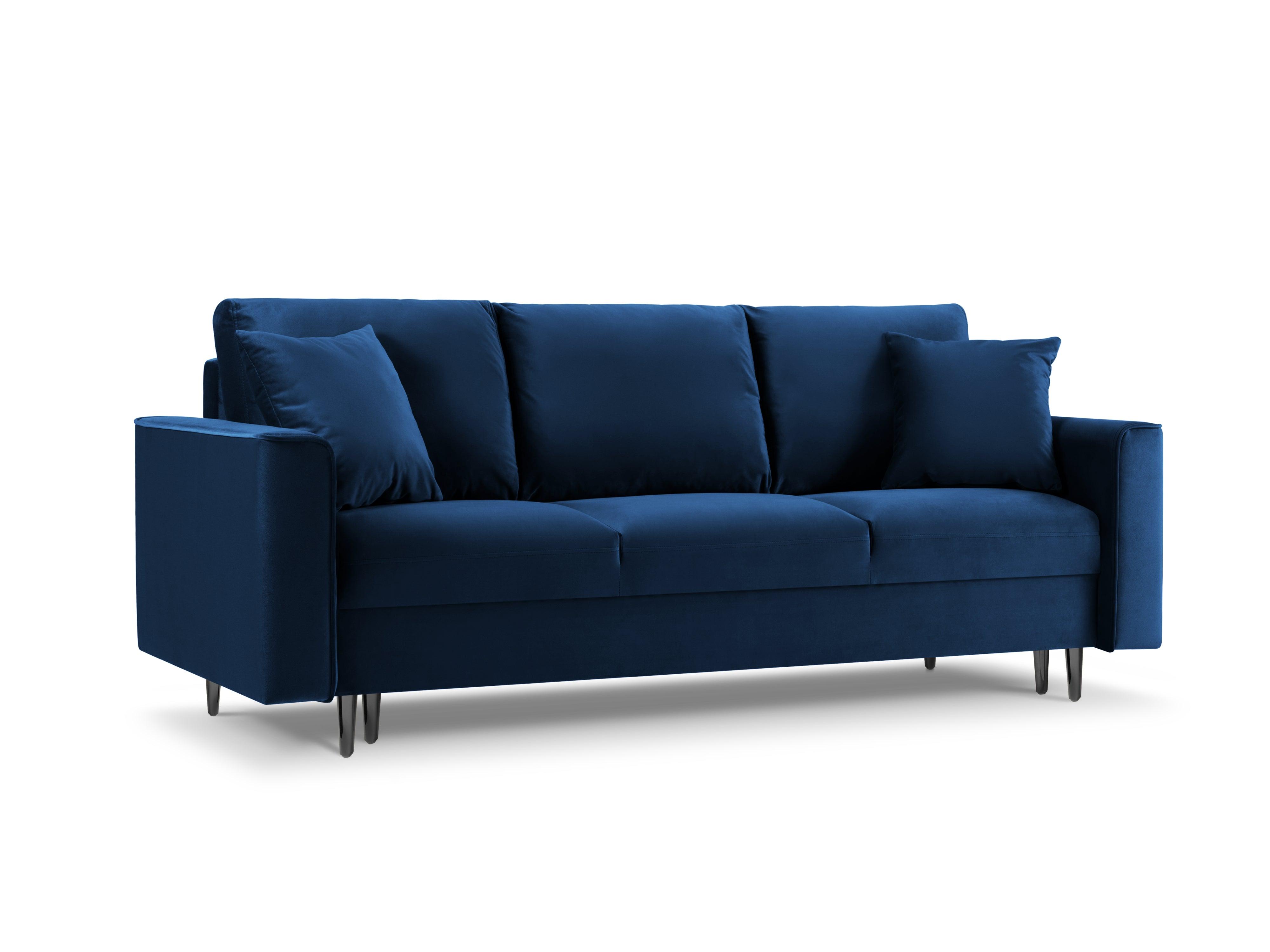 Sofa aksamitna z funkcją spania CARTADERA błękit królewski z czarną podstawą Mazzini Sofas    Eye on Design