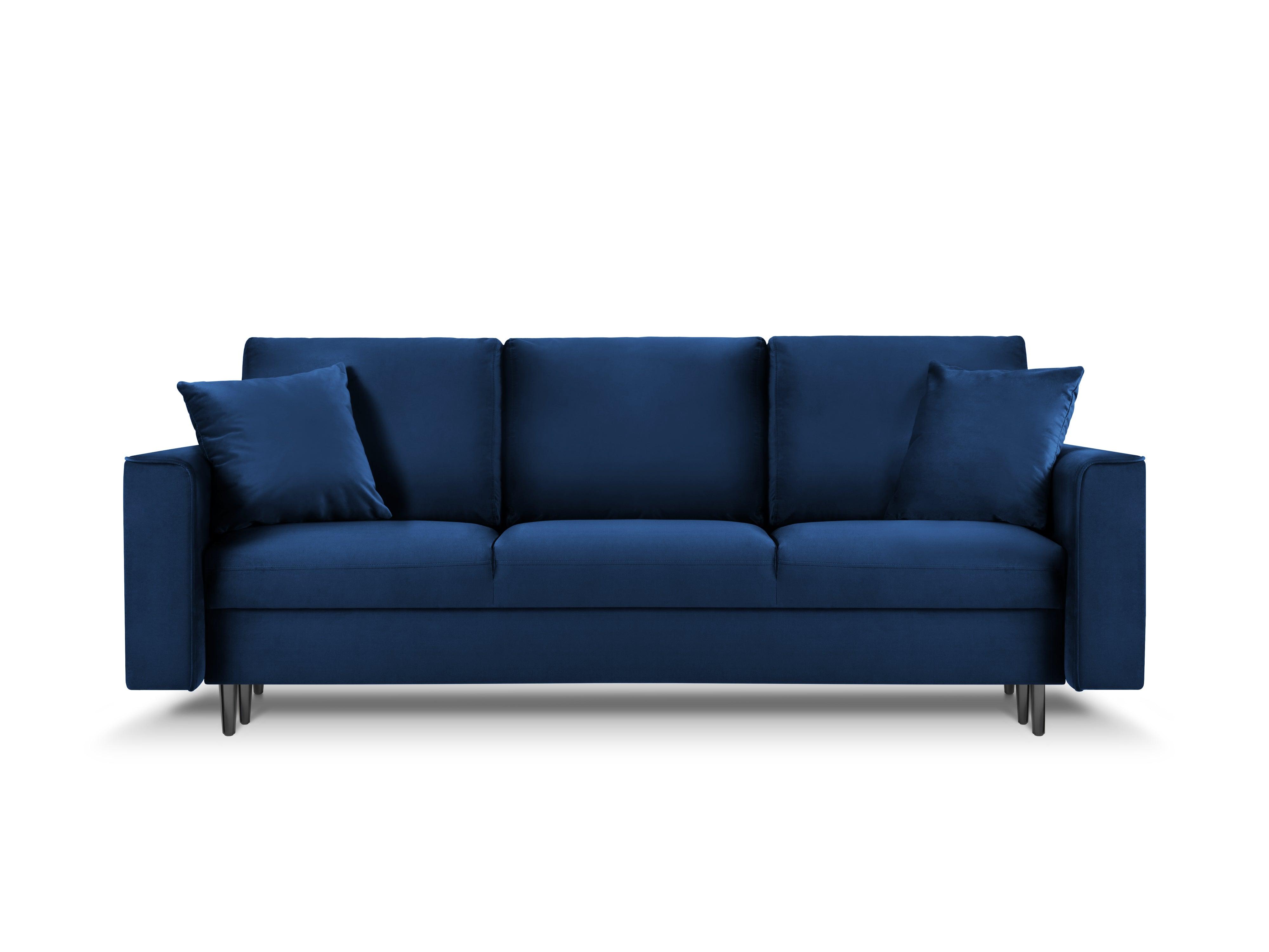 Sofa aksamitna z funkcją spania CARTADERA błękit królewski z czarną podstawą Mazzini Sofas    Eye on Design